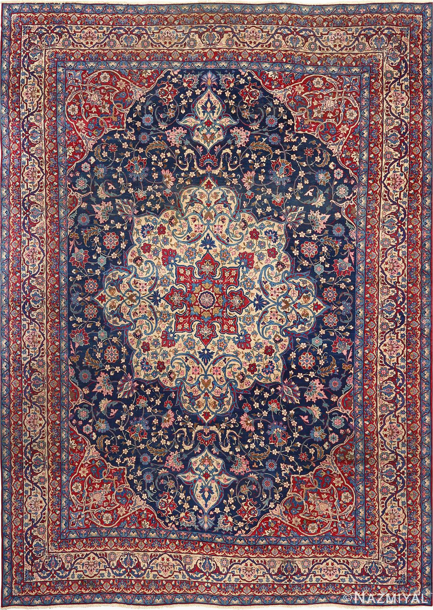 antique blue bakground isfahan persian rug