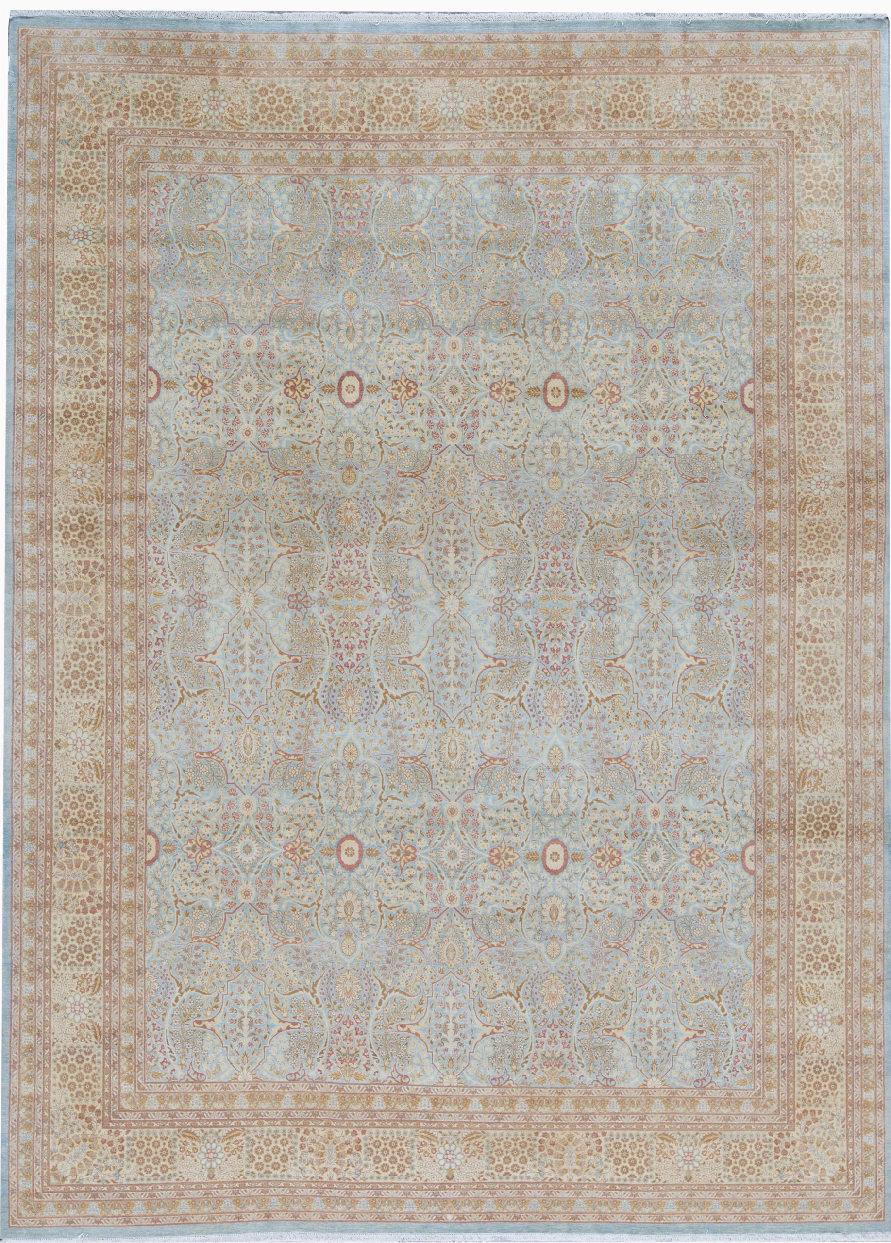 oriental hand knotted wool light bluecream area rug