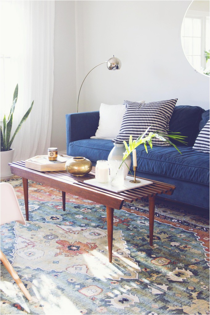 modern living room makeover blue velvet sofa before and after 21 682x1024 1