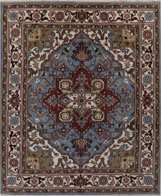 light blue area rugs 8x10 hand made vintage style indo heriz oriental wool rug