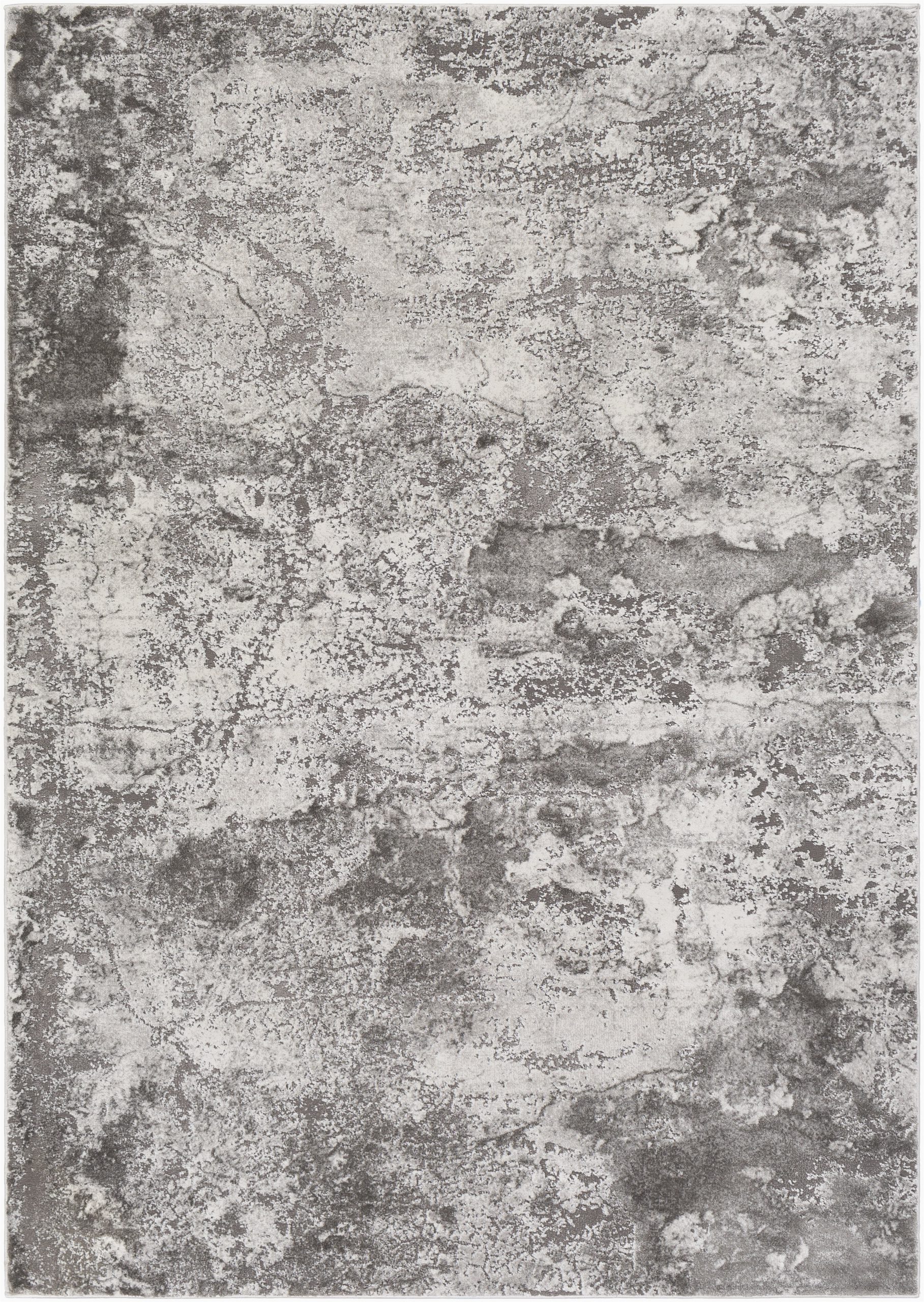brid on abstract dark gray area rug