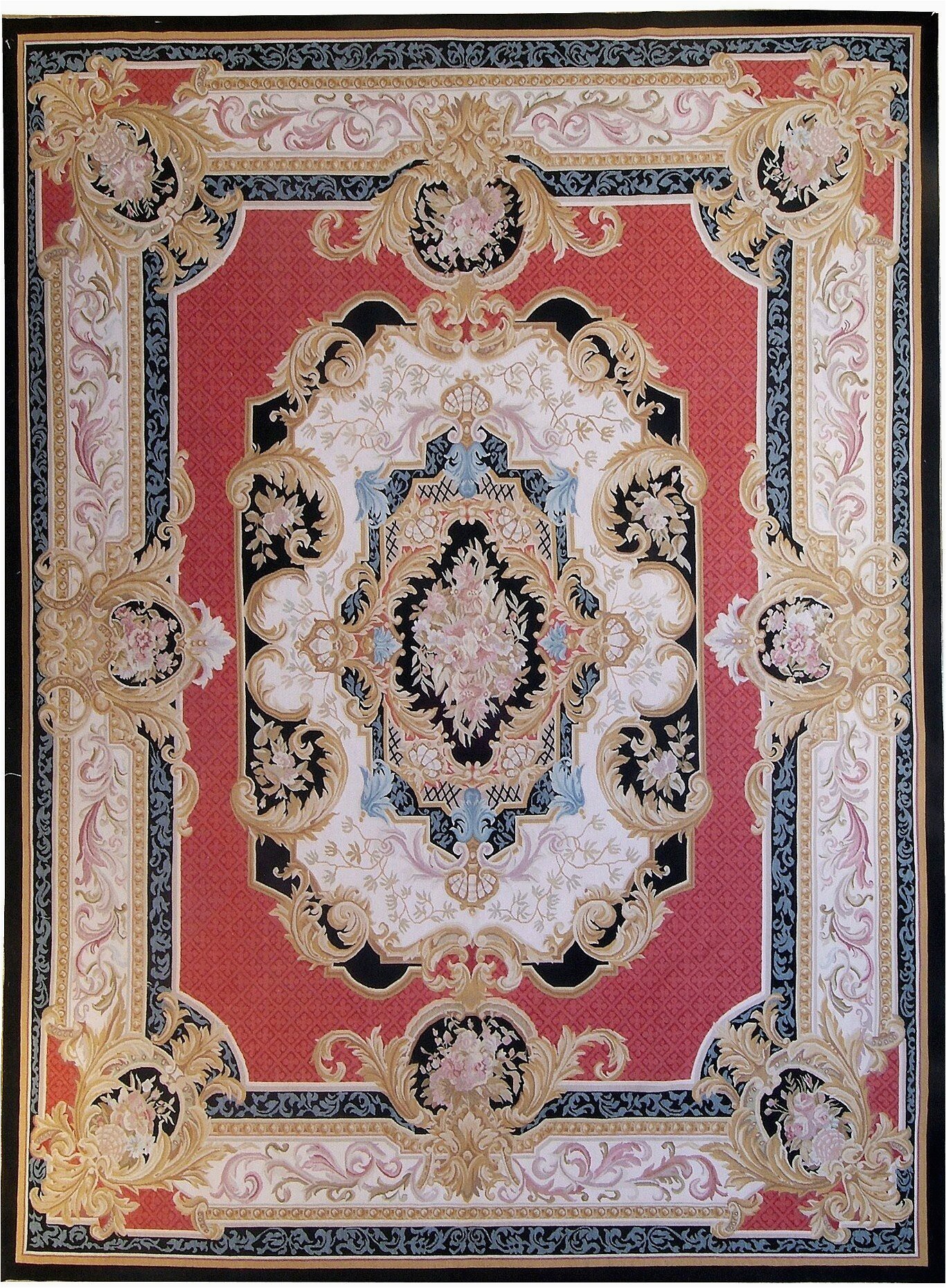 aubusson hand woven wool redgoldblack area rug