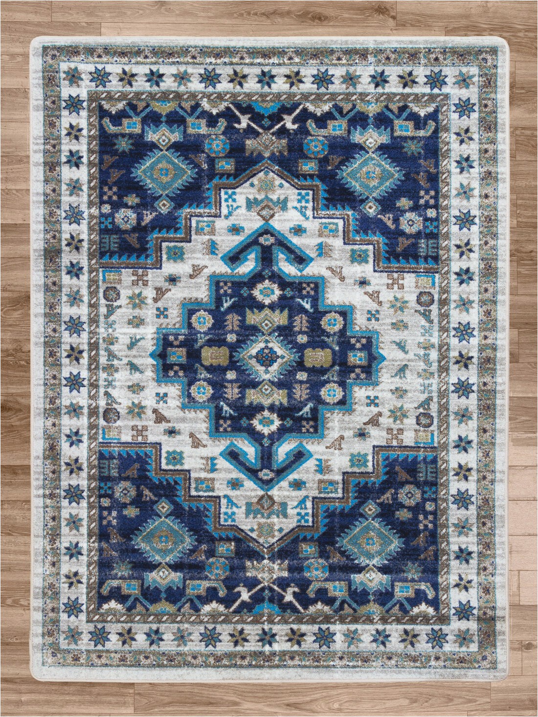 round lexy oriental power loom aqua rug