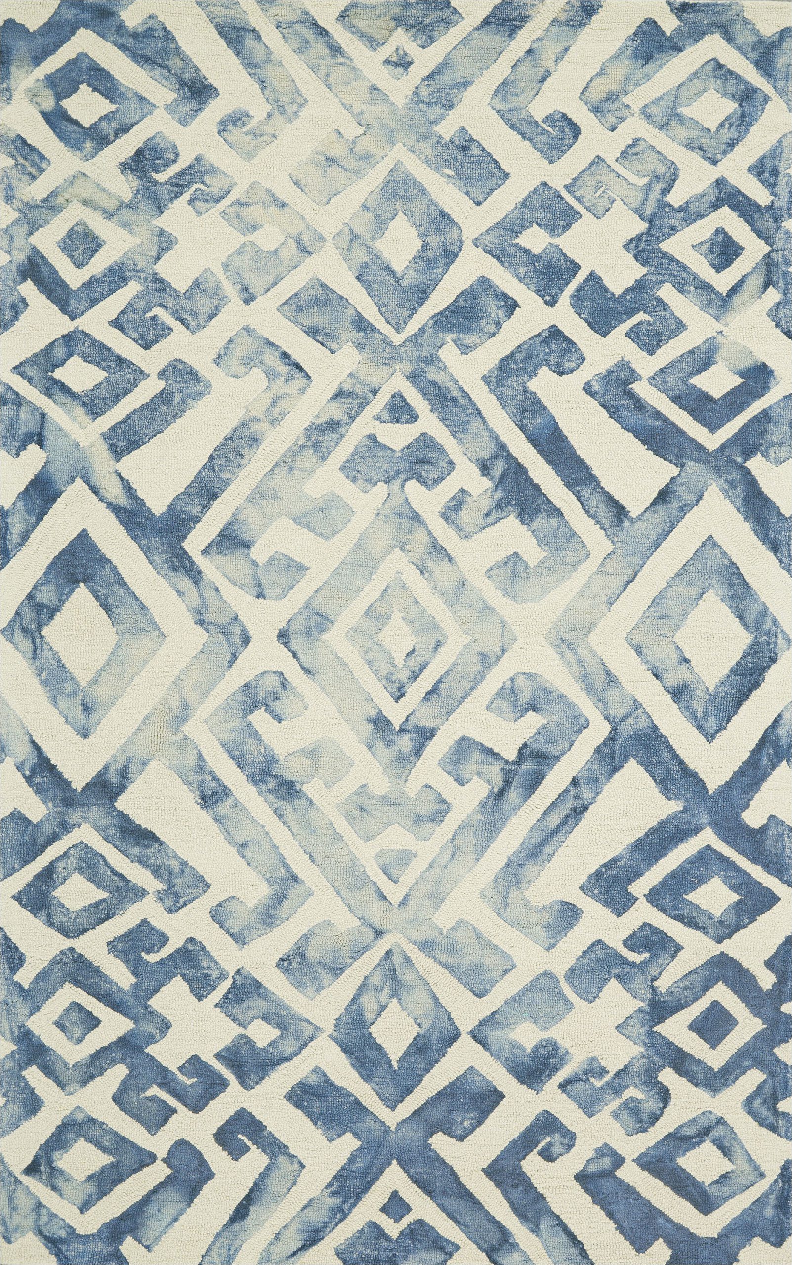 frederick geometric hand hooked tufted wool blue area rug