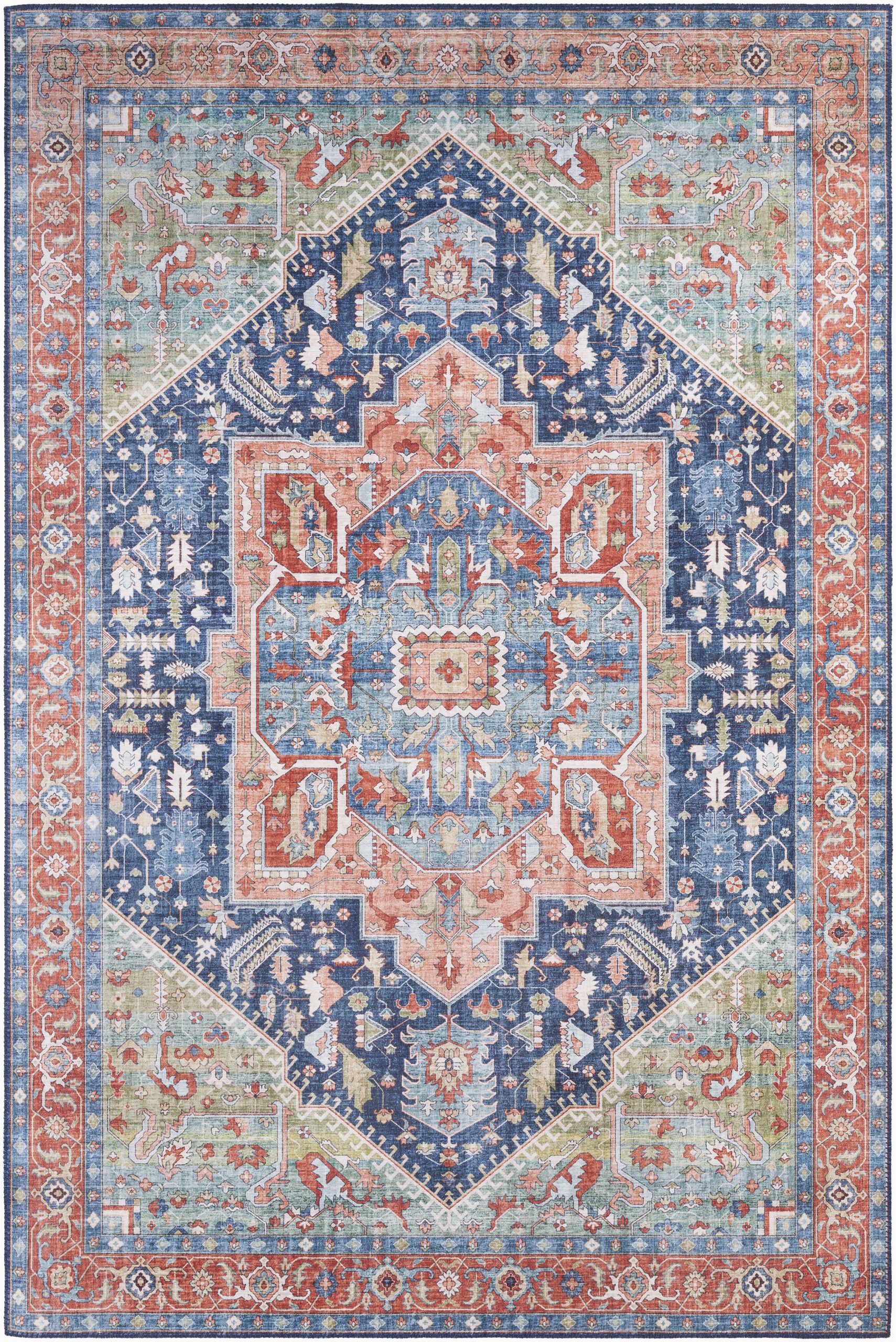 rigmar oriental burnt orangebright blue area rug