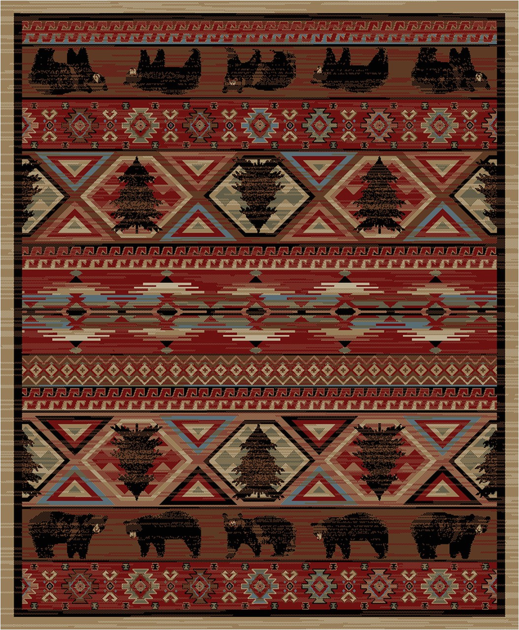 dean lodge king red pine rustic western lodge bear cabin ranch area rug size 53 x 73