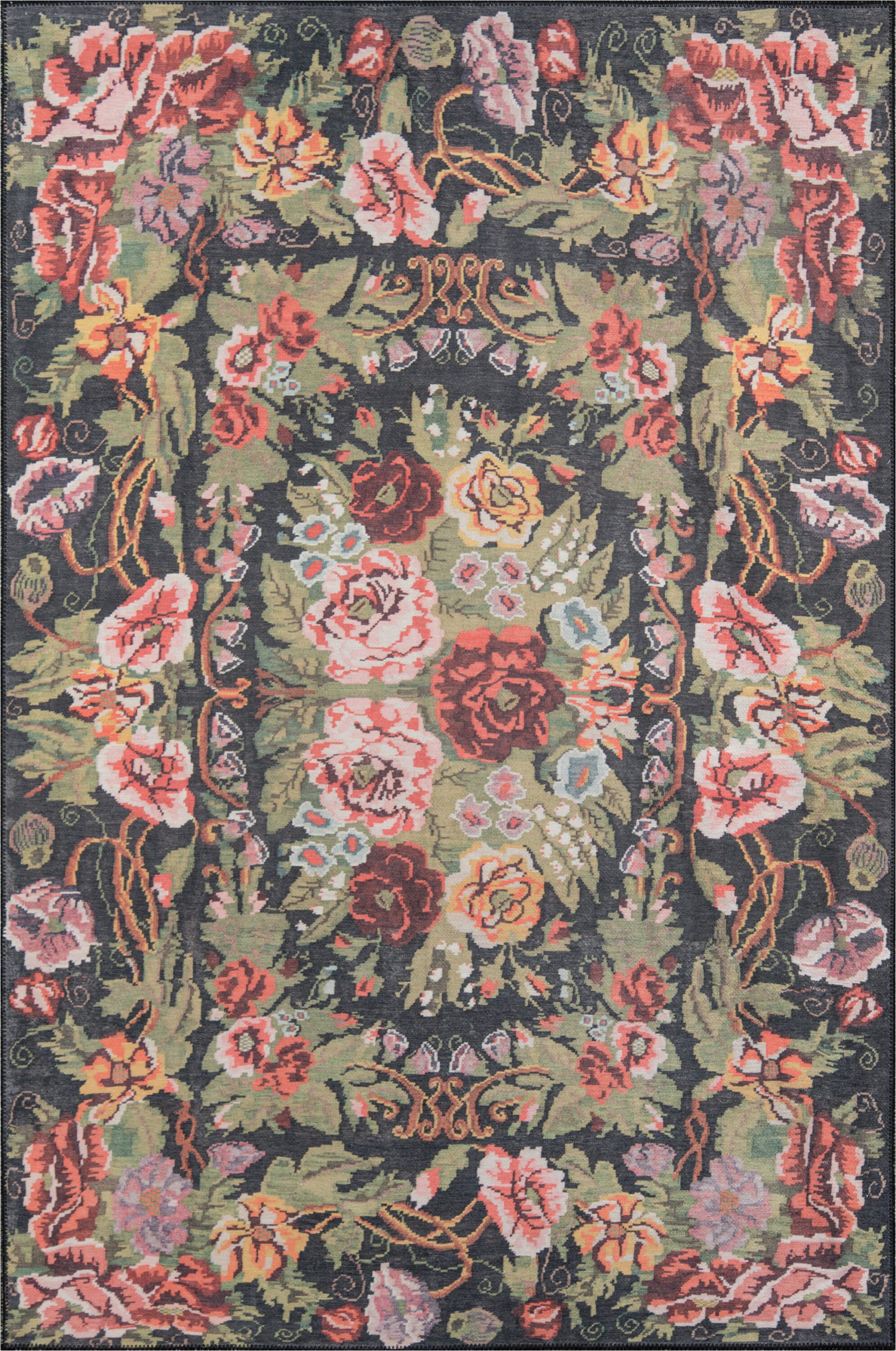 chiu floral blackgreenpink area rug
