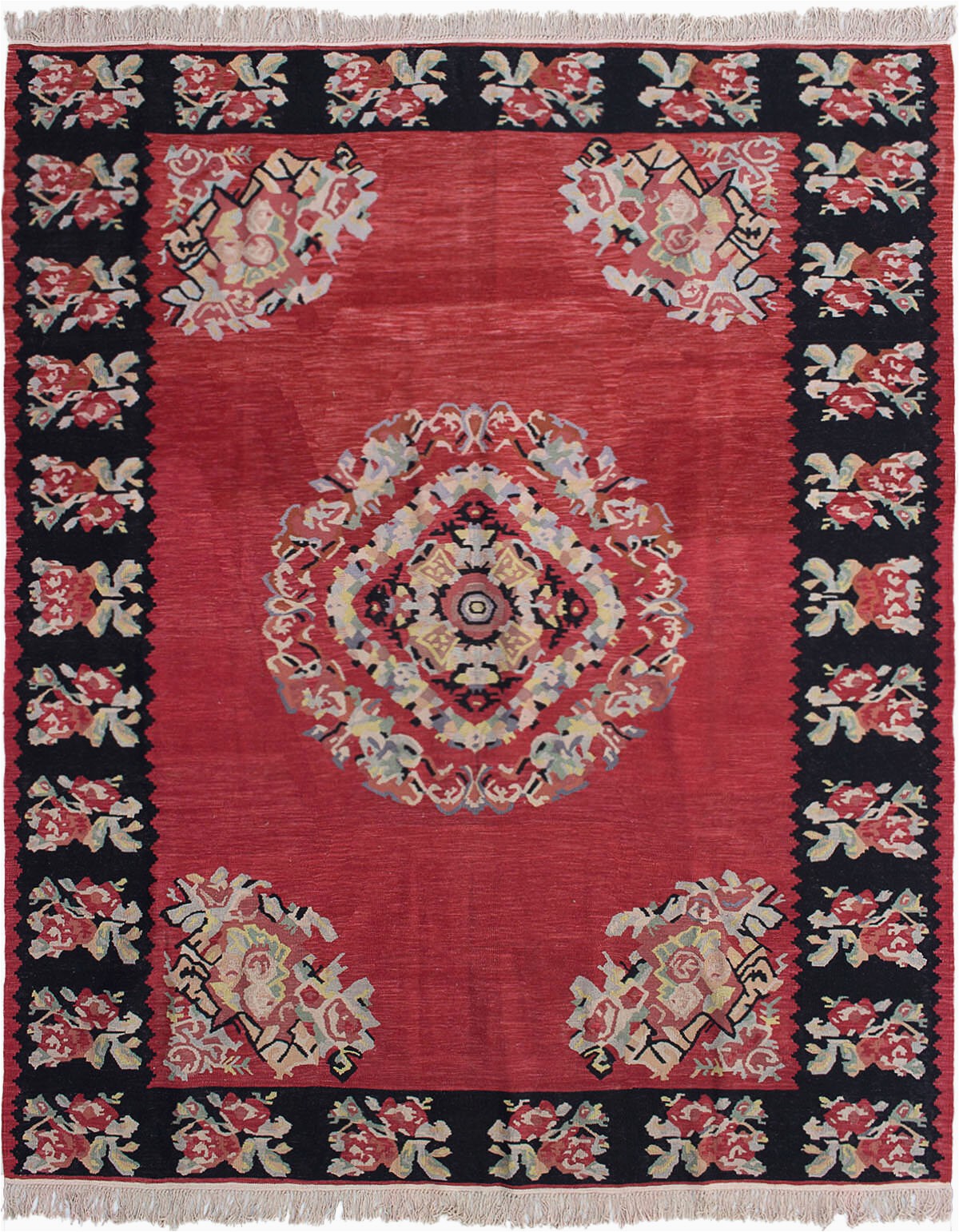 bauxite floral handmade flatweave wool redblackcream area rug