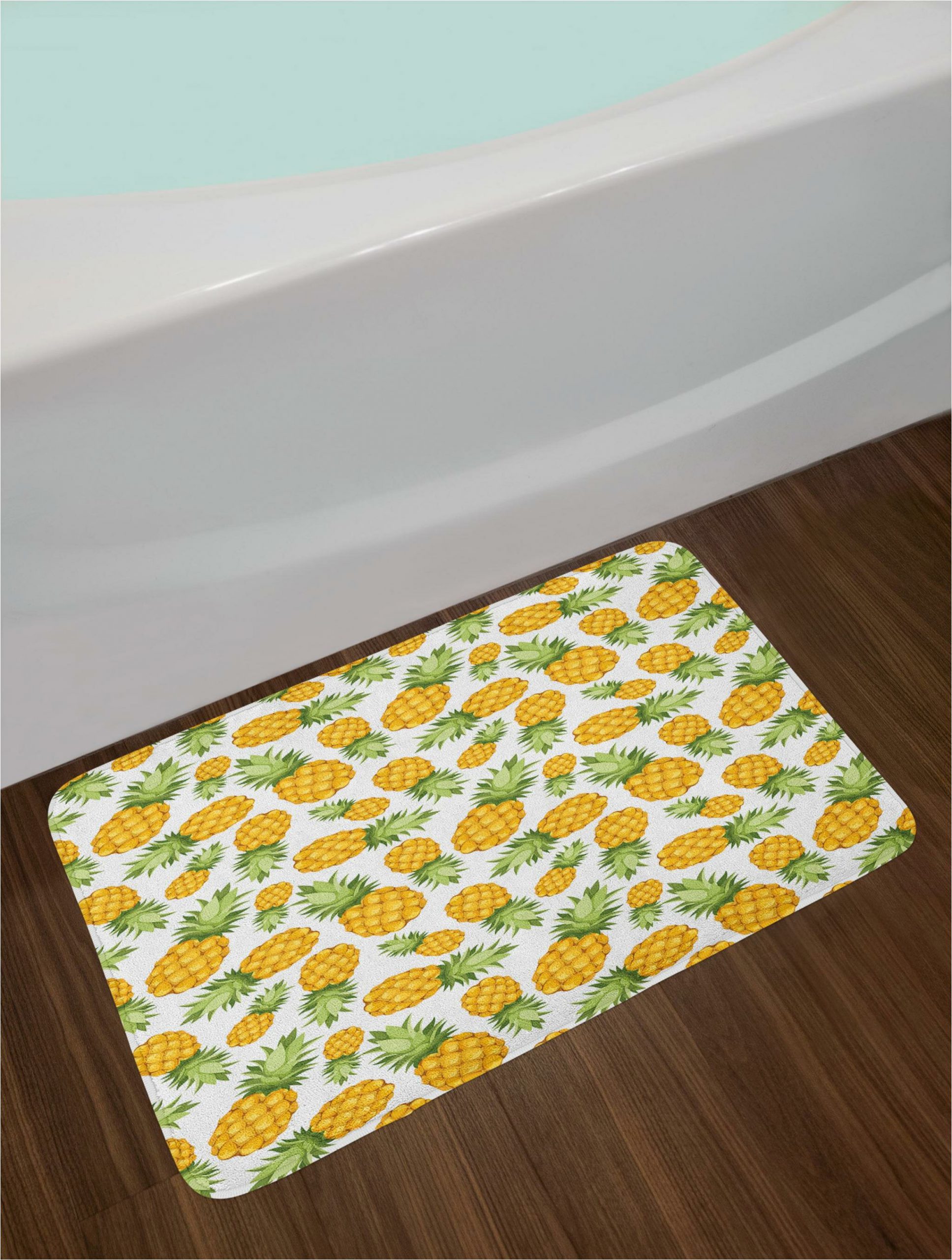 pineapples yellow and white bath rug