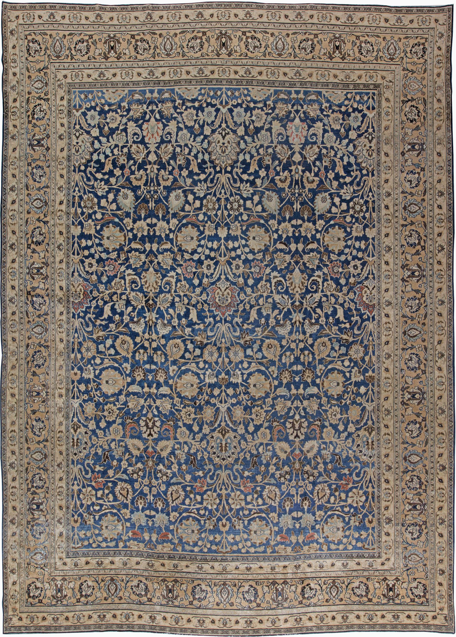 antique rug persian tabriz blue botanical bb4292 17x12