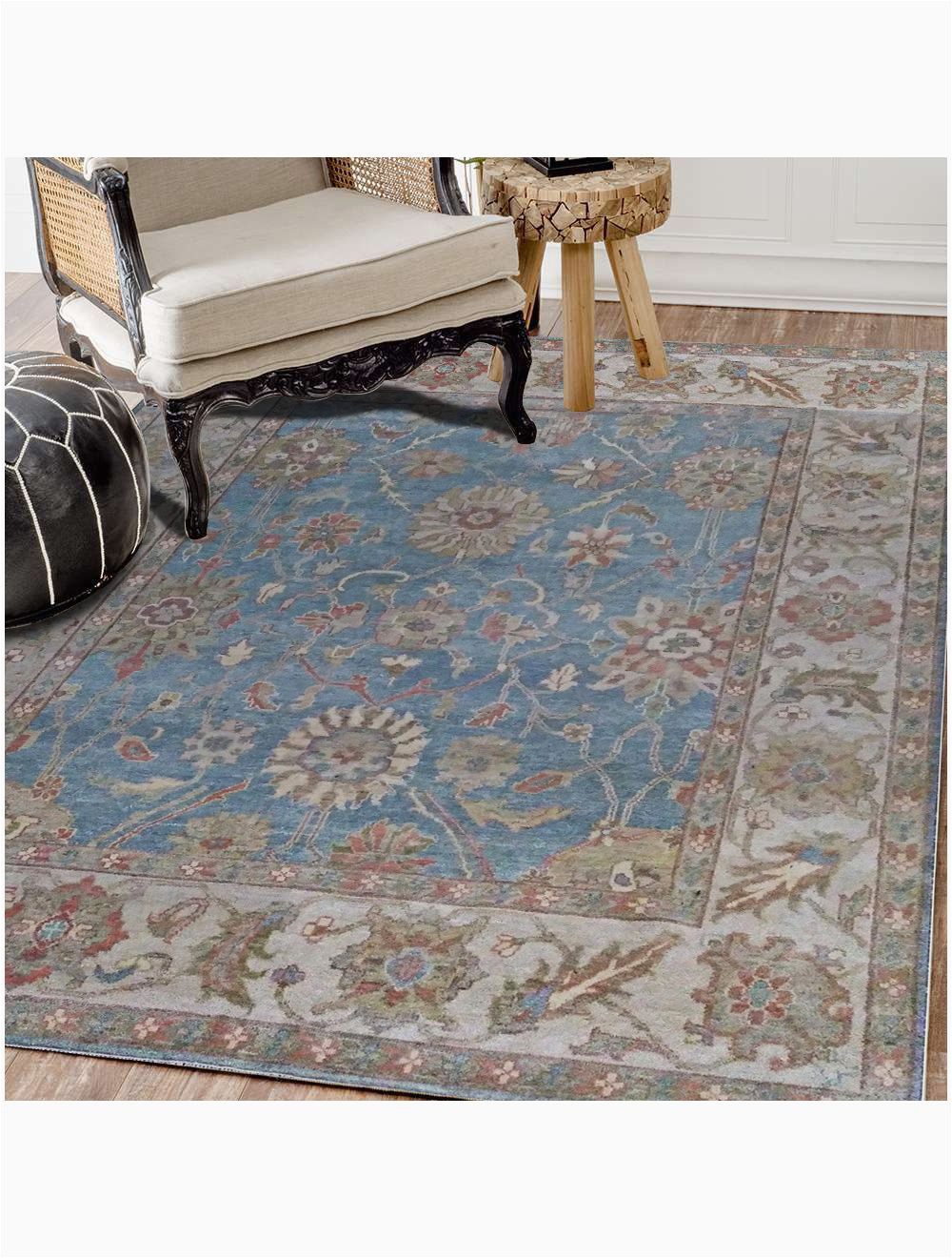 amadeo persian traditional floral blue hand knotted wool rug 10 x 10