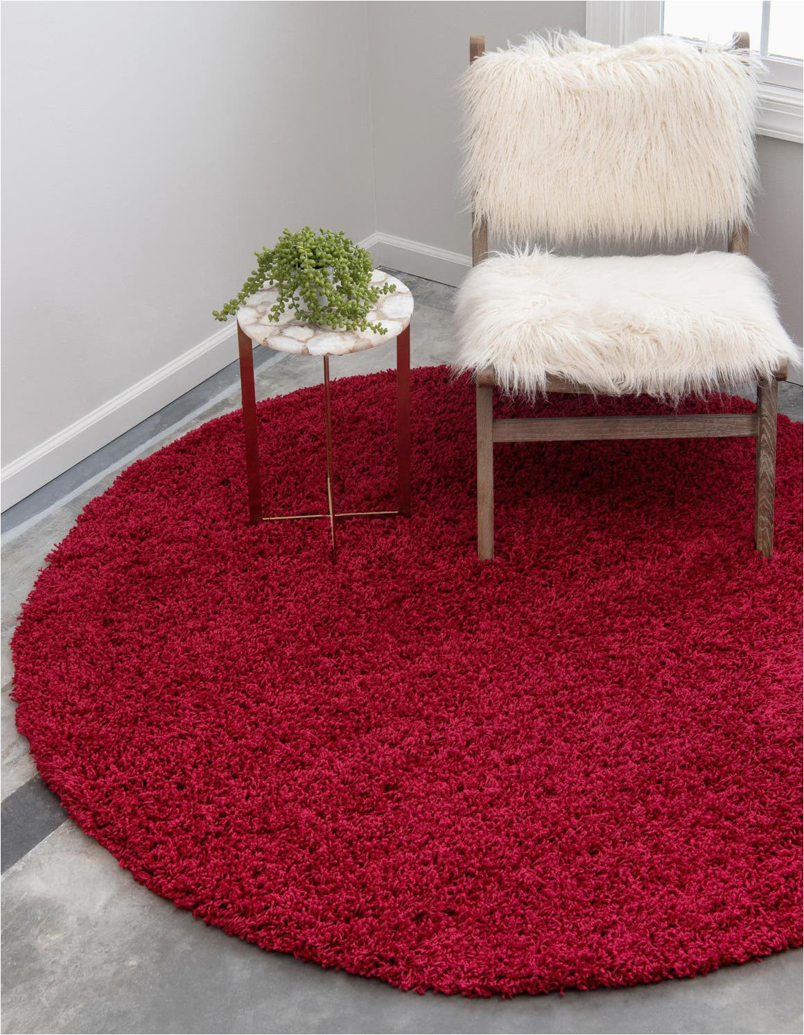 cherry red 6 ft round solid shag area rug