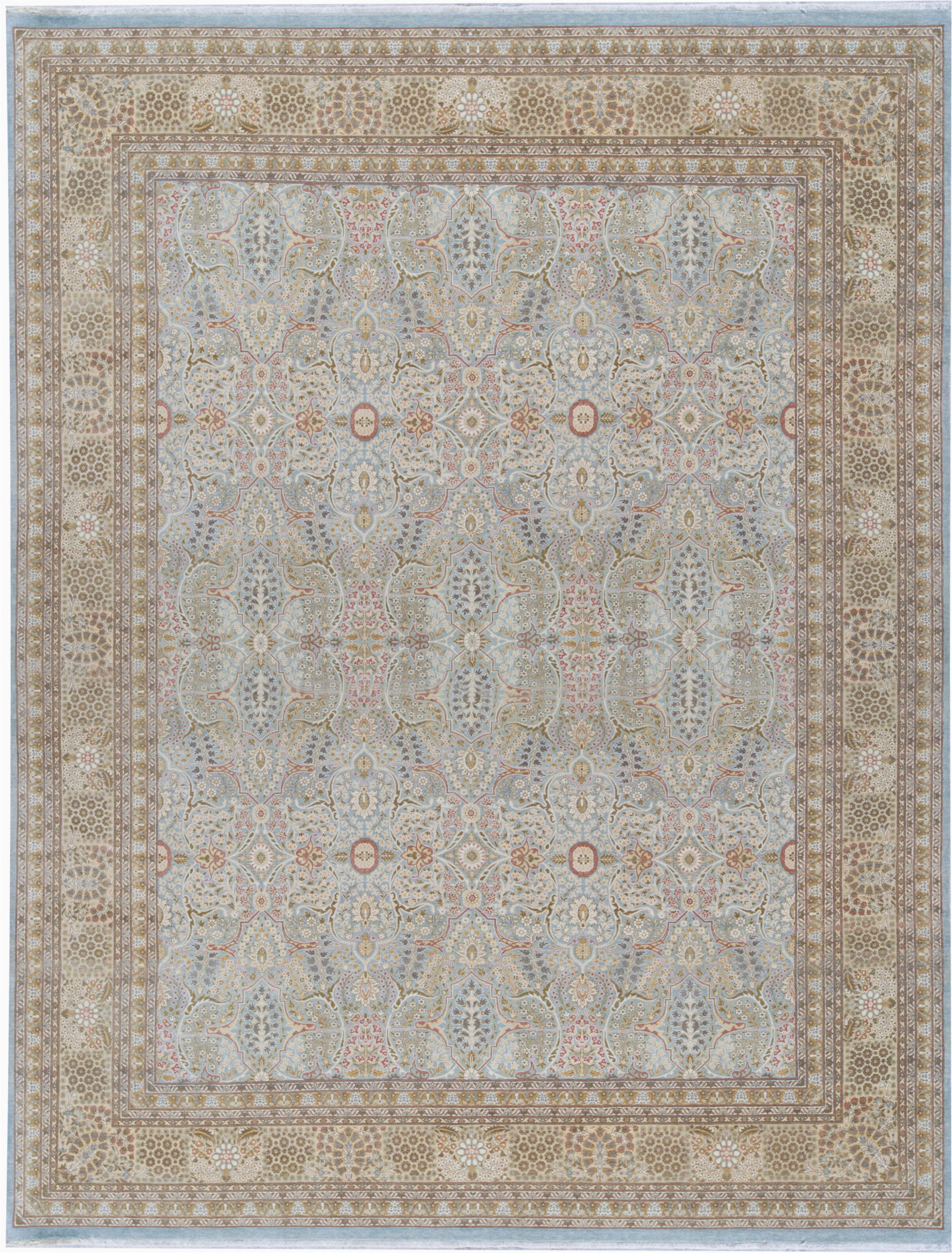 oriental hand knotted wool light bluecream area rug