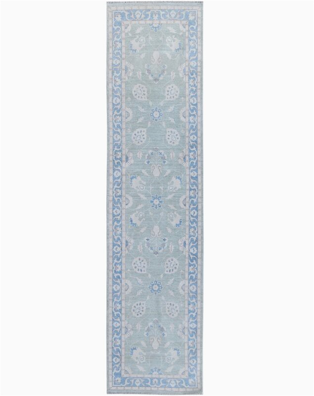 wildon home one of a kind hand knotted 2010s oushak bluegray 28 x 98 runner wool area rug cst