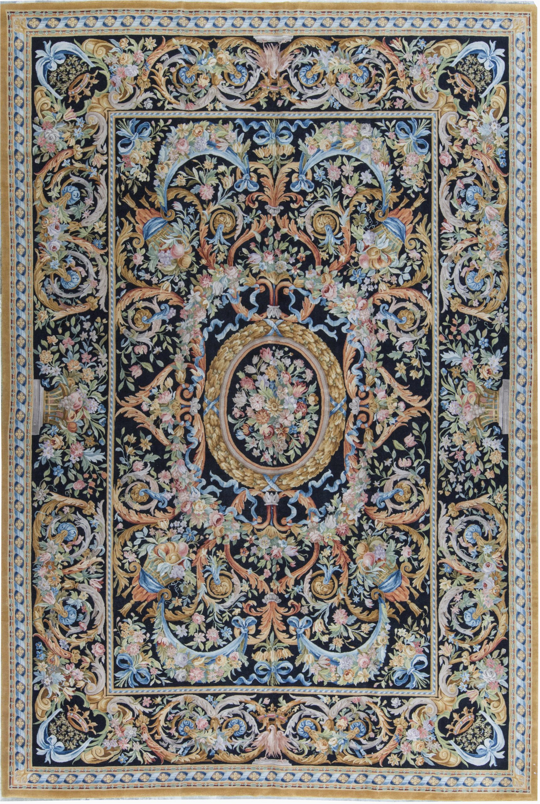 bokara rug co inc one of a kind savonnerie hand knotted blueorange 12 x 138 wool area rug abib7791