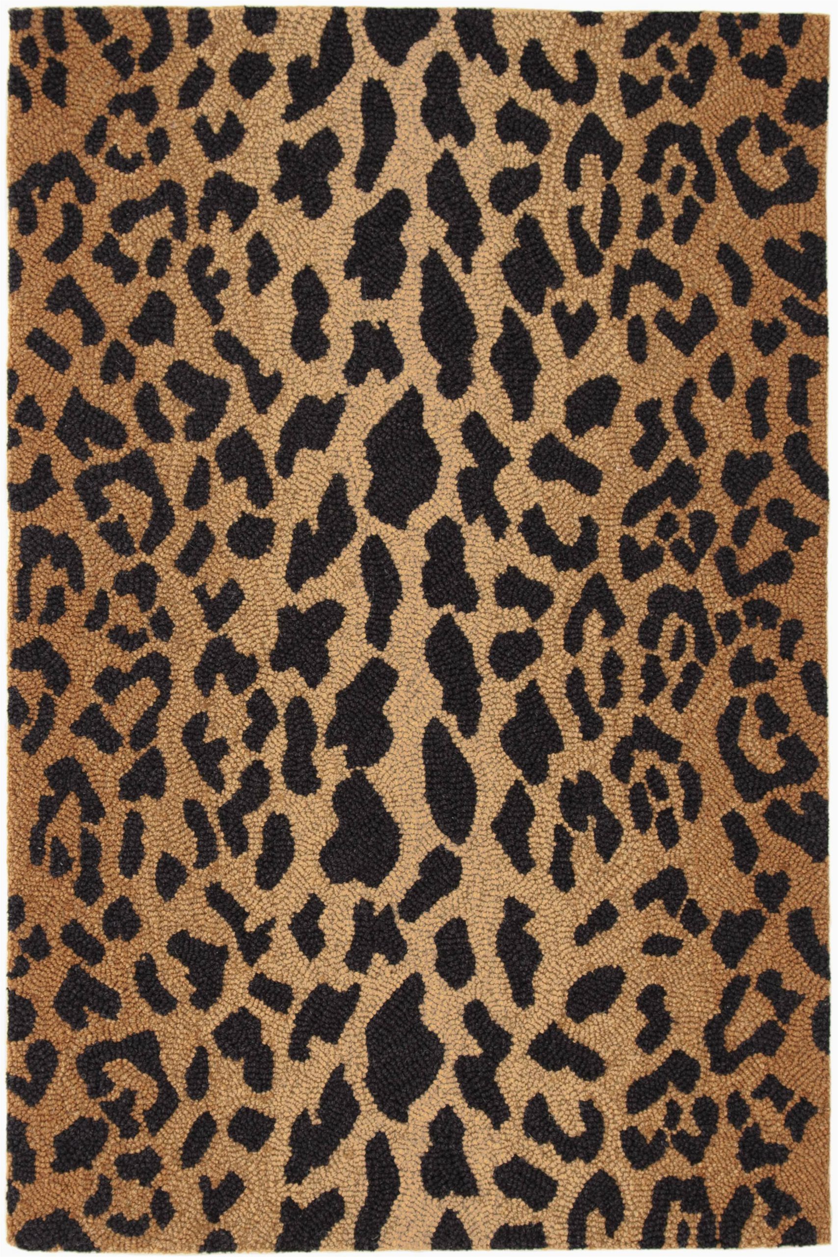 leopard animal print hand hooked wool brownblack area rug