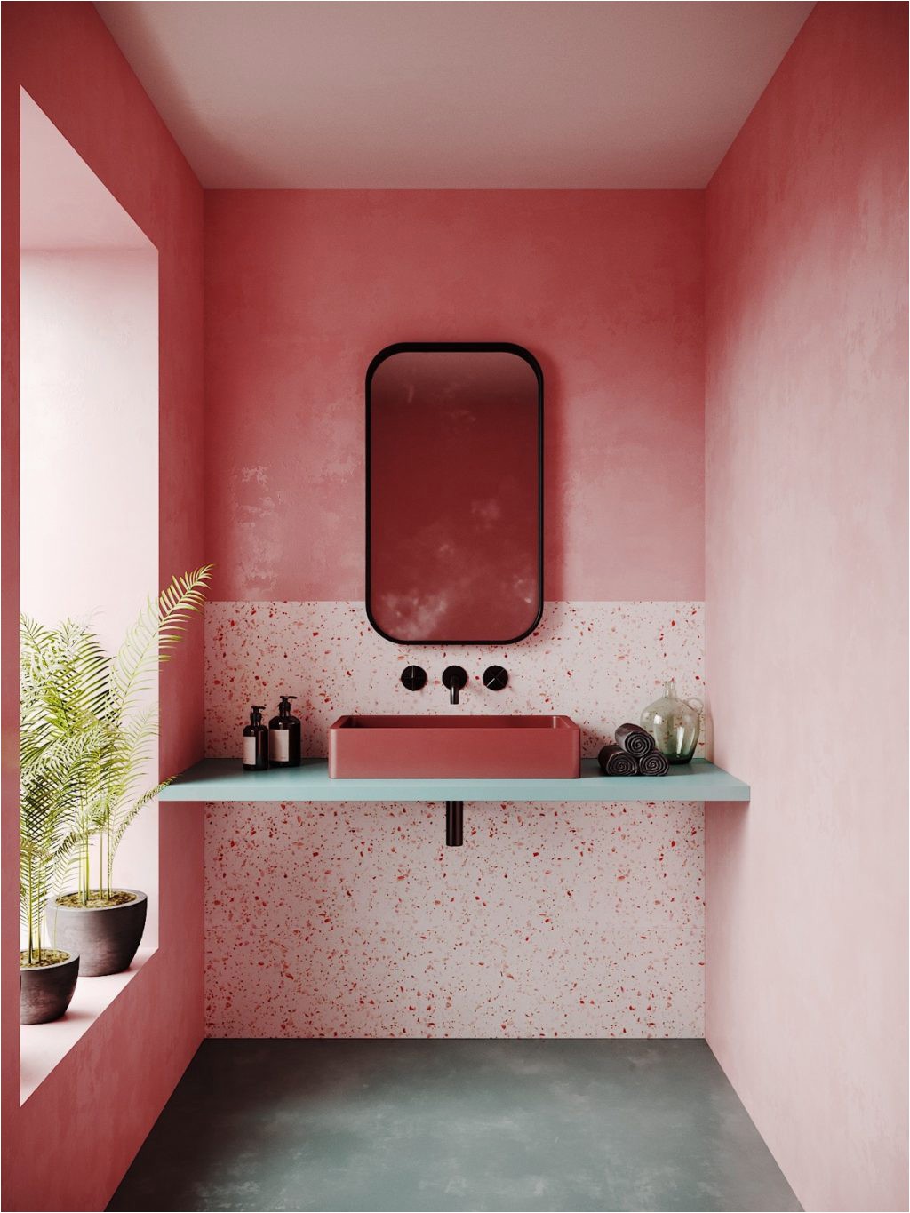how to make a pink bathroom look modern 1024x1365
