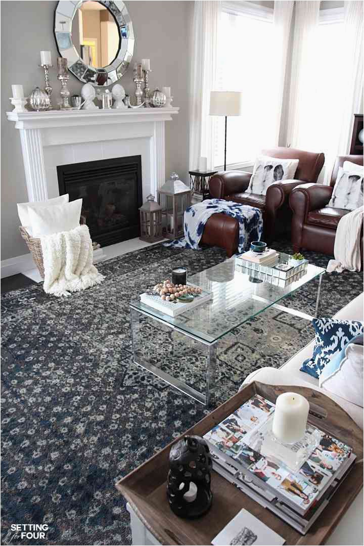 gray living room blue accents