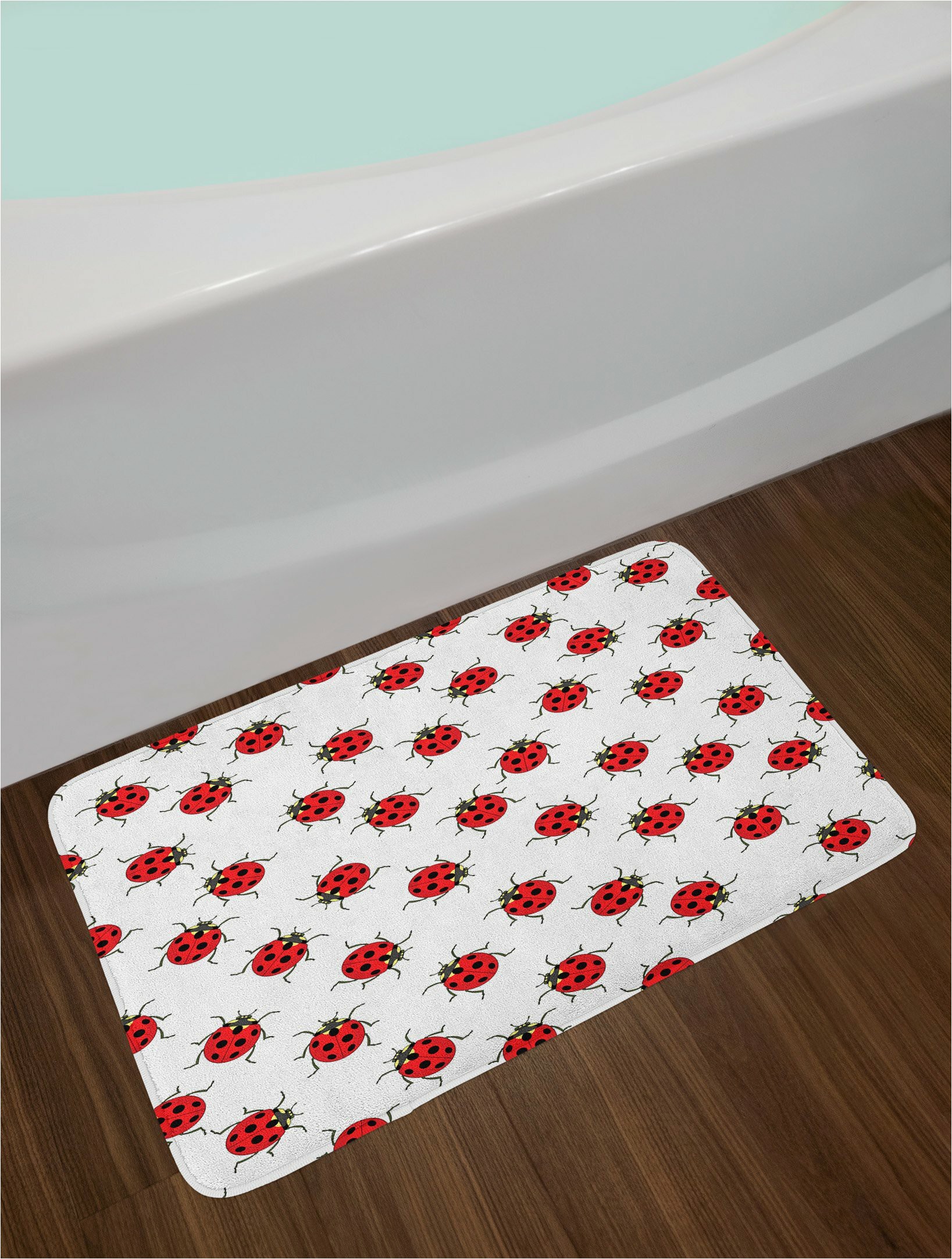 red white ladybugs bath rug
