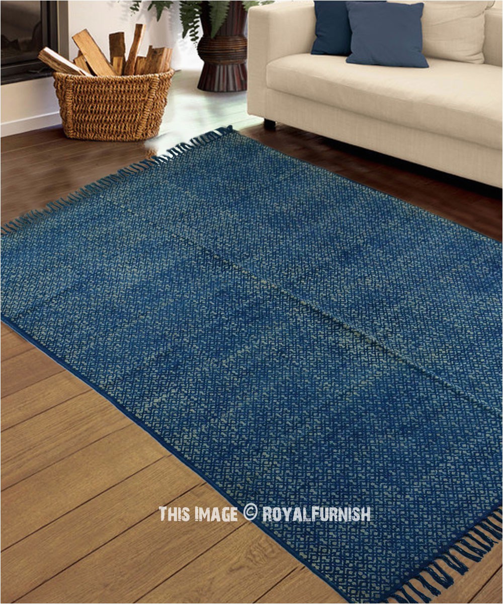 bohemian colorful indigo blue area rug 4x6 ft