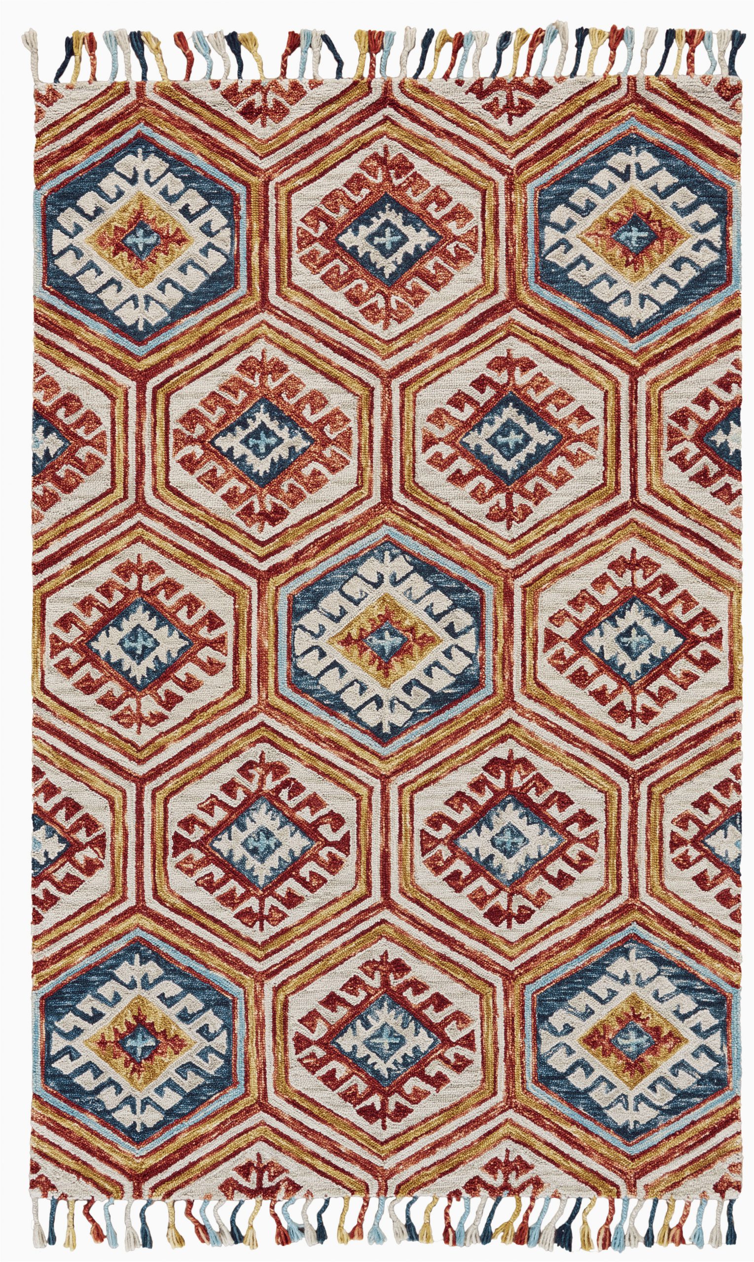 florence geometric handmade tufted wool orangeblue area rug