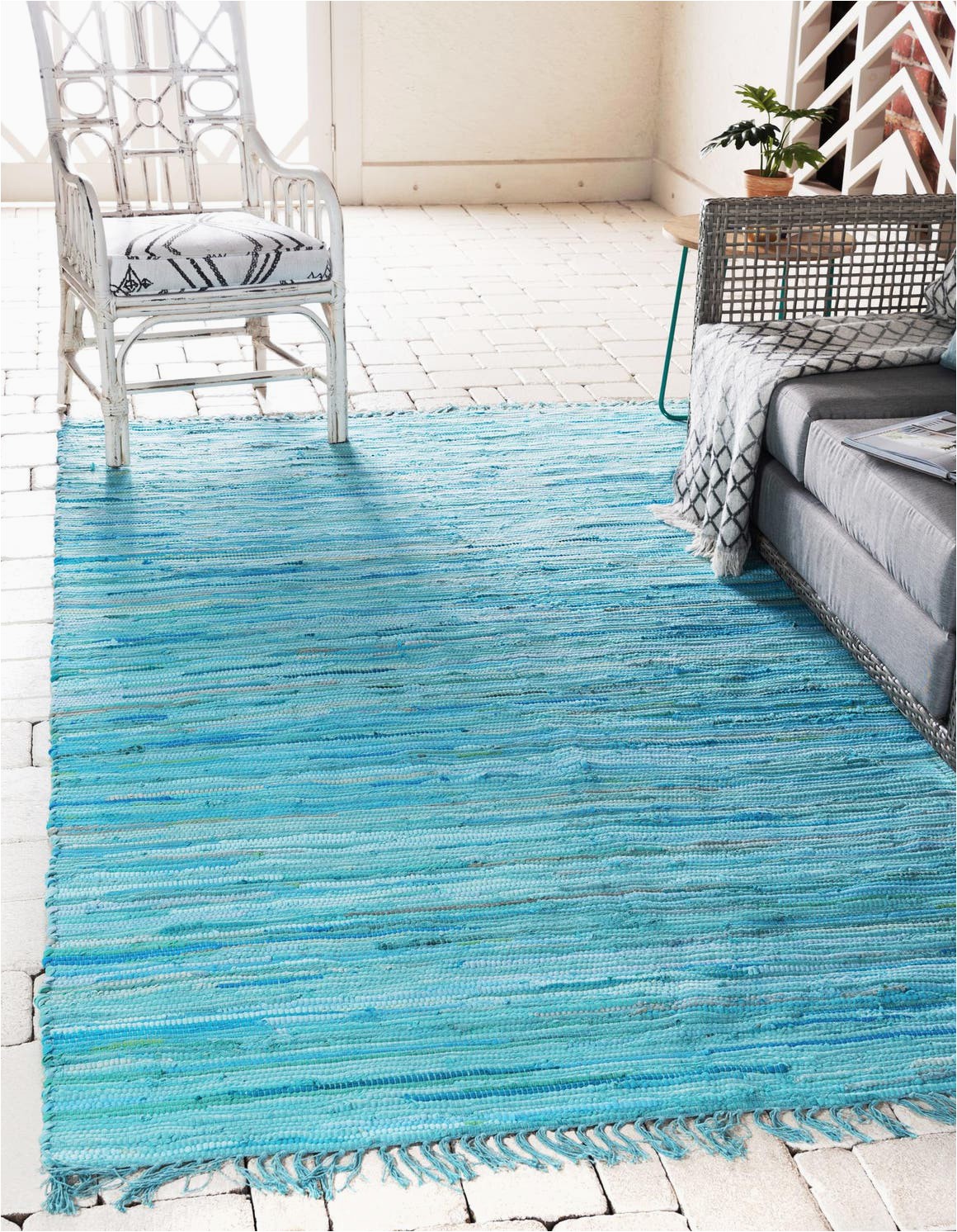 light blue 8x10 chindi cotton area rug