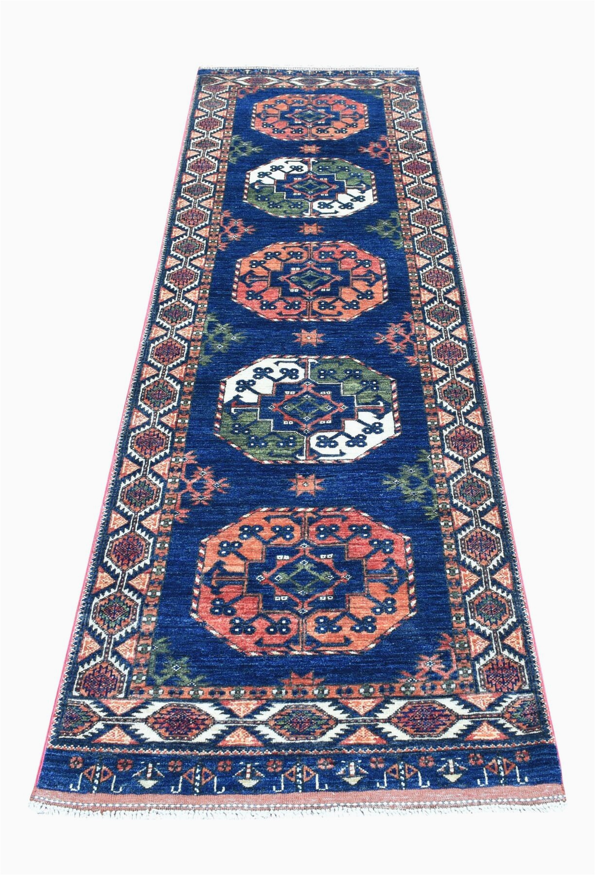 isabelline one of a kind hand knotted orangeblue 28 x 97 runner wool area rug w