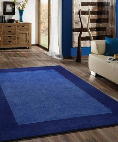 Area Rug for Blue Couch Transitional Hand Tufted solid Blue area Rug