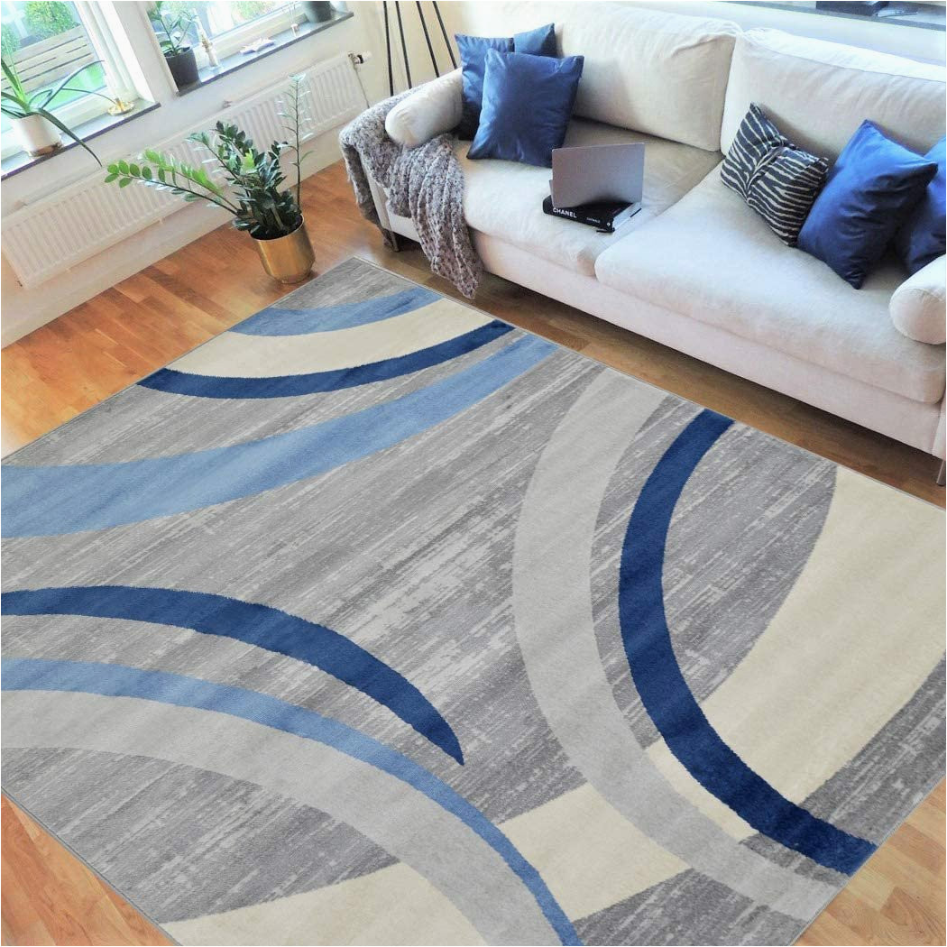 Blue and White area Rugs 5×7 Hr Abstract Rugs Luxury Livingroom Carpet Modern