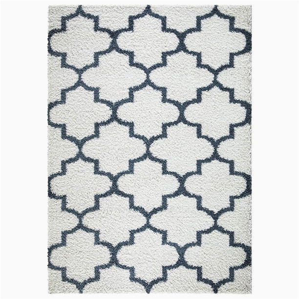 Blue and White area Rugs 5×7 Vienna 5×7 Trellis Shaggy area Rug G3715 In White Blue