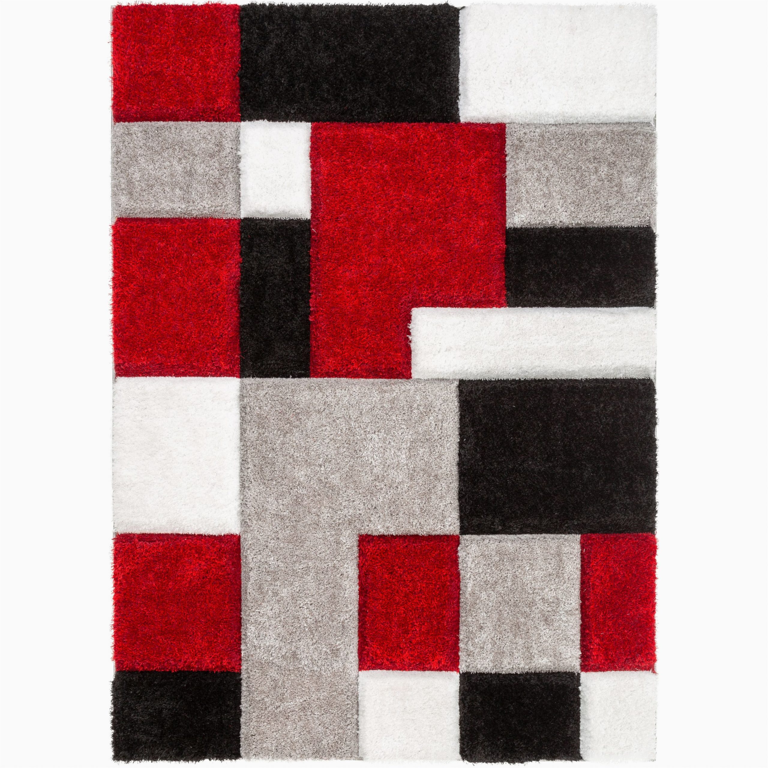Thick Plush area Rugs 8×10 Well Woven Ella Red Geometric Boxes Thick soft Plush 3d
