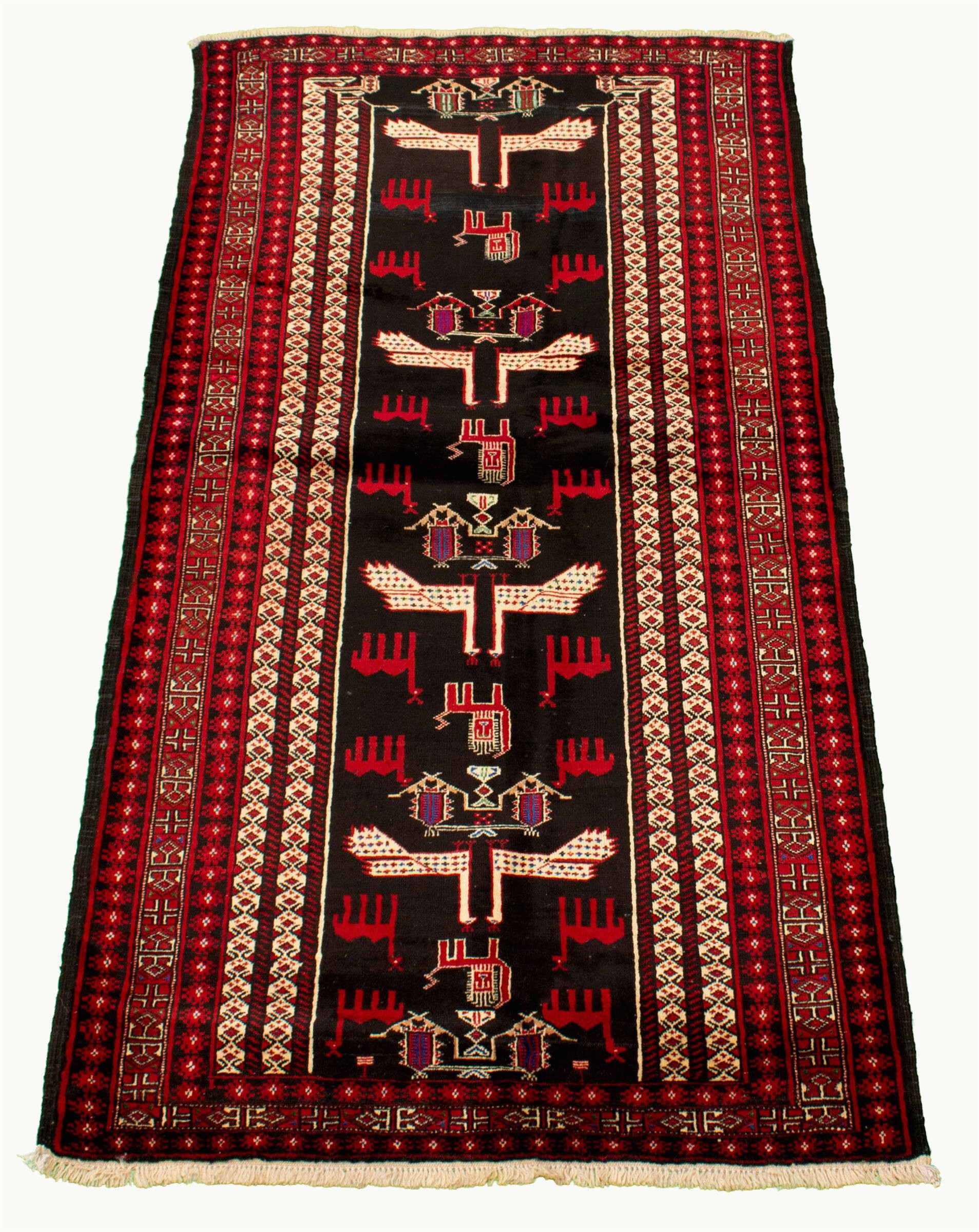 36 X 72 area Rugs E Of A Kind Hand Knotted 1980s Rizbaft Black Red 3 6" X 7 2" Runner Wool area Rug