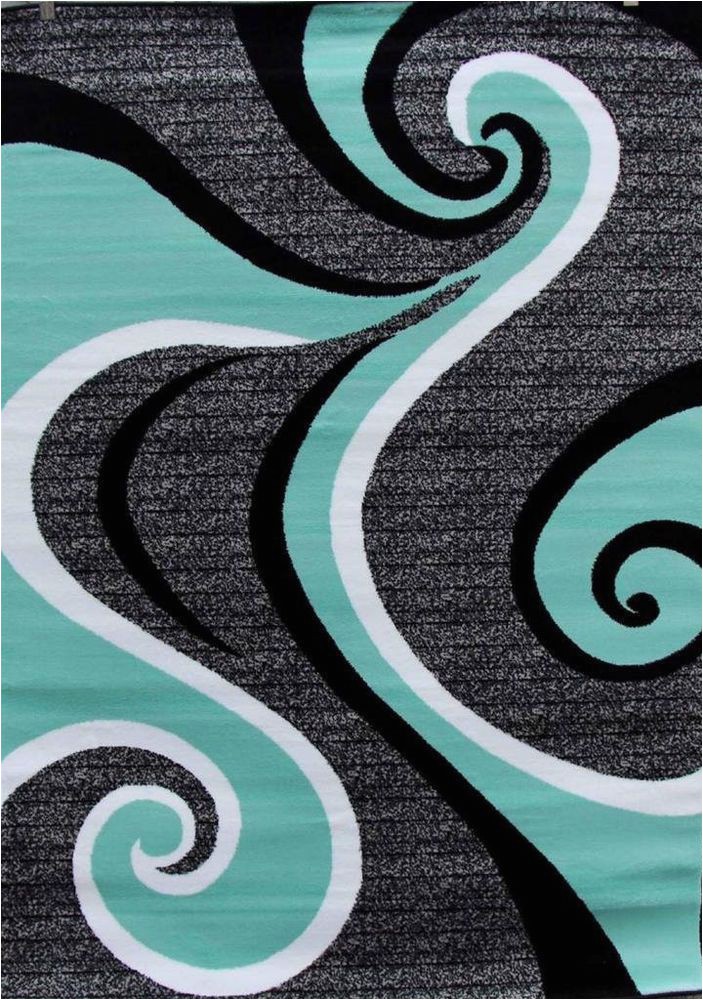 5×7 Gray and White area Rug Turquoise Swirls 5×7 area Rug Modern Contemporary Abstract