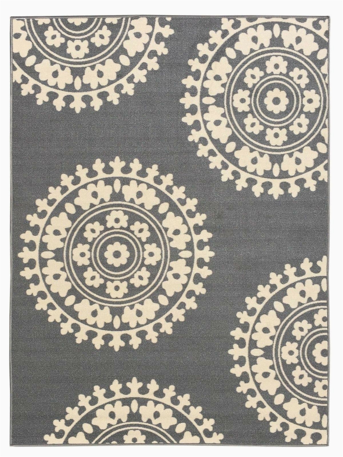 5×7 Rubber Backed area Rug Rubber Backed Non Skid Non Slip Gray Ivory Color Medallion Design area Rug
