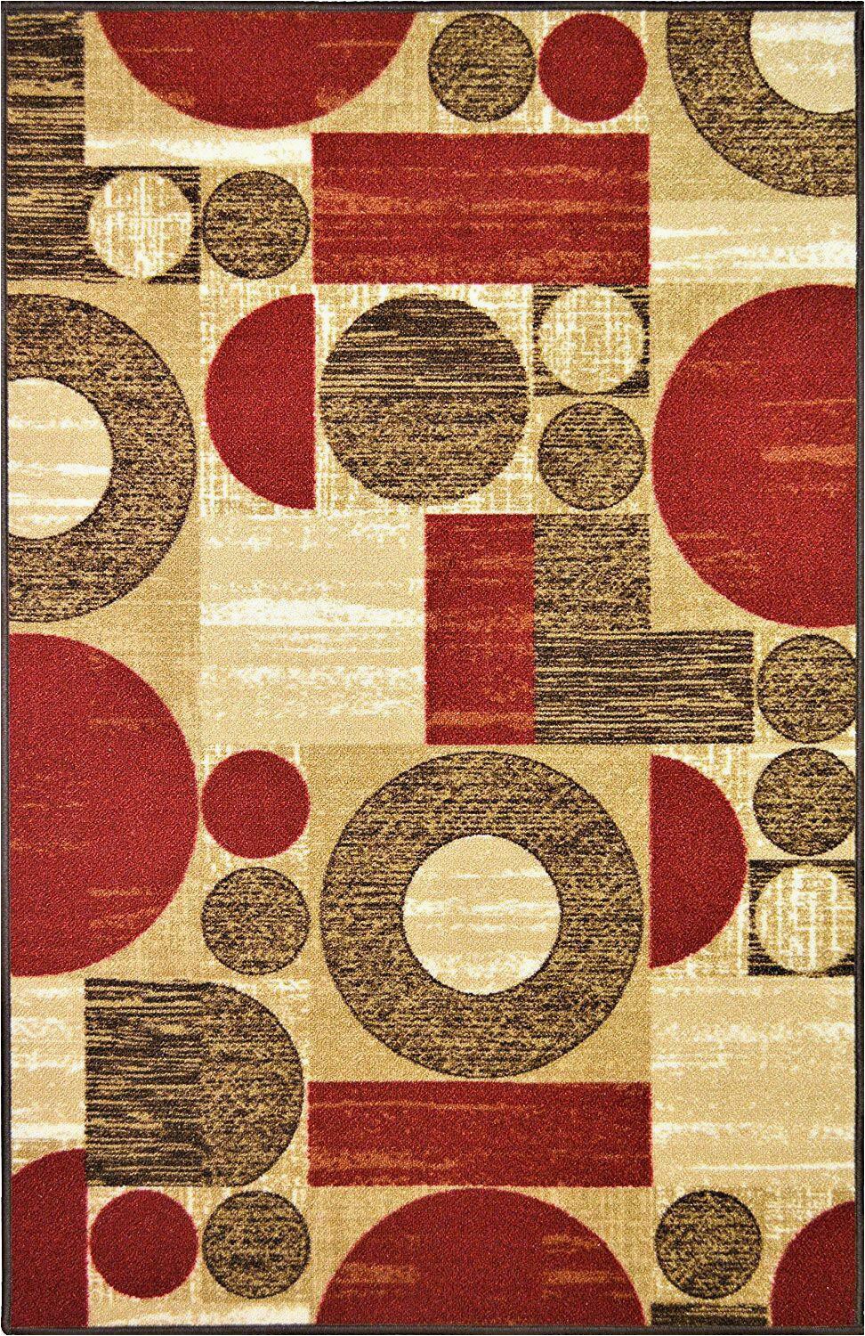 5×7 Rubber Backed area Rug Squares Rubber Backed Non Slip Non Skid Runner area Rugs Red Beige Brown 2 Ft