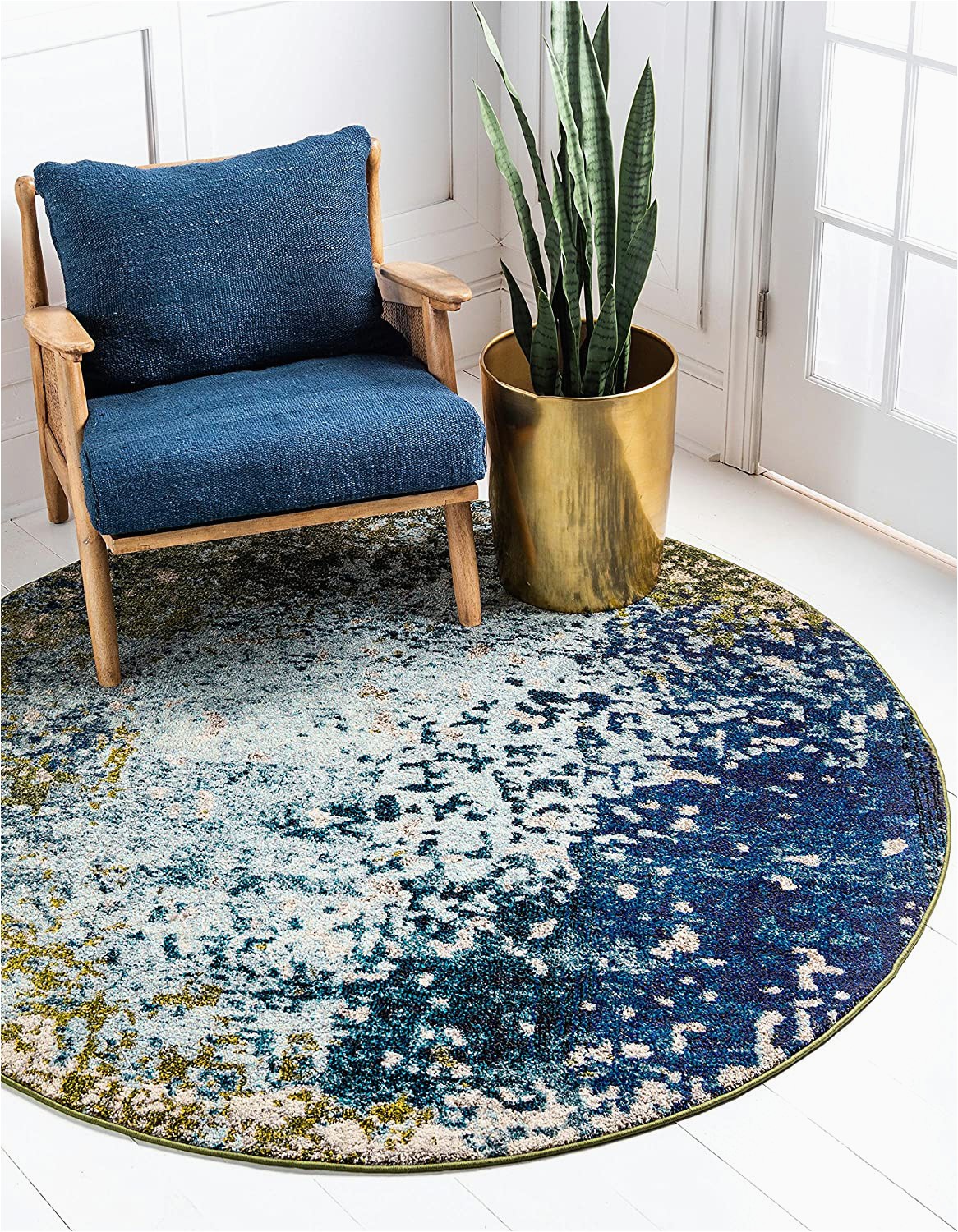 8 Round Rug Blue Unique Loom Estrella Collection Colorful Abstract Blue Round Rug 8 0 X 8 0