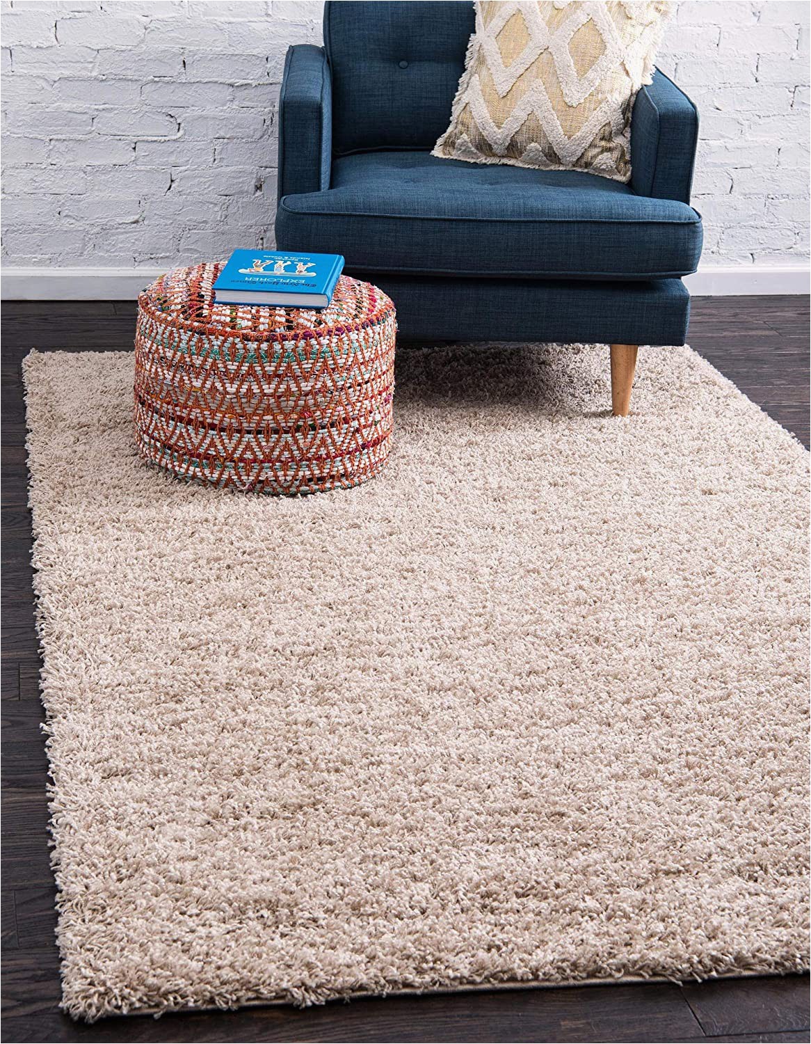 Amazon 3 by 5 area Rugs Unique Loom solo solid Shag Collection Modern Plush Taupe area Rug 3 3 X 5 3