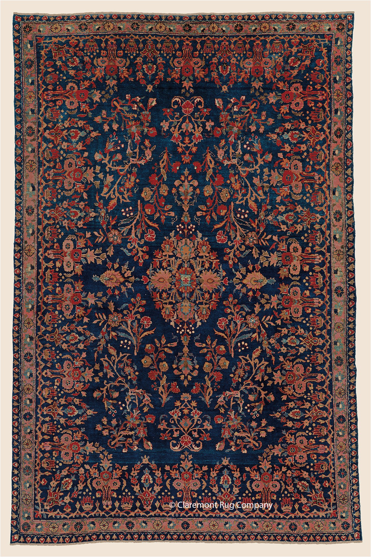Antique Blue oriental Rug Antique Persian Manchester Kashan Indigo Floral Decorative