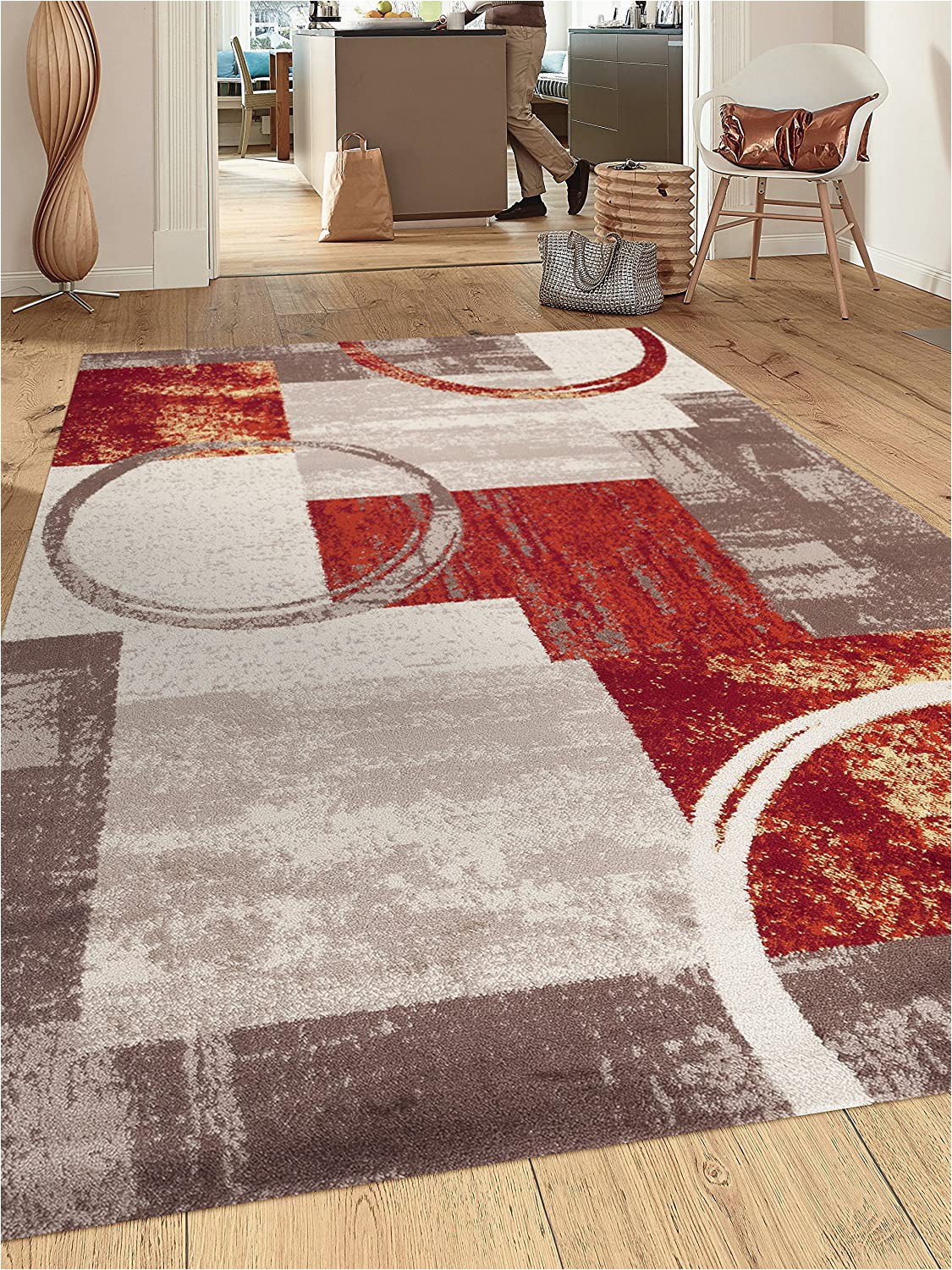 Area Rug Edges Curling Up Contemporary Abstract Circle Design Multi soft 5 3" X 7 3" Indoor area Rug