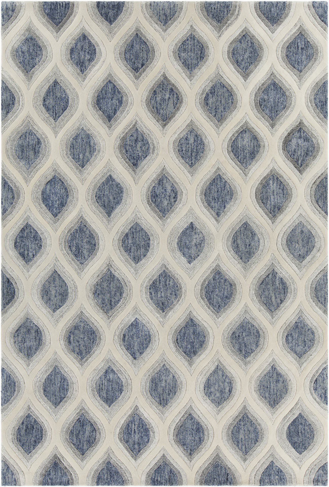 Area Rug Grey Blue Clara Collection Hand Tufted area Rug In Blue Grey & White