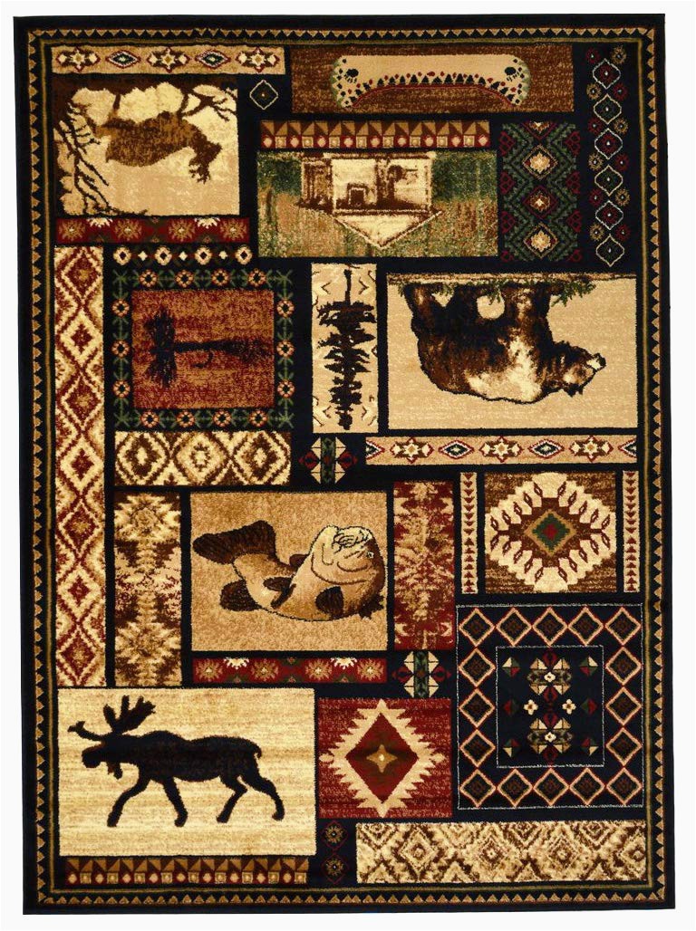 Area Rugs with Animals On them Hr Cabin Rug–lodge Cabin Nature and Animals area Rug–modern Geometric Design Cabin area Rug–abstract Multicolor Design– Moose Bear Fish 7 6” X