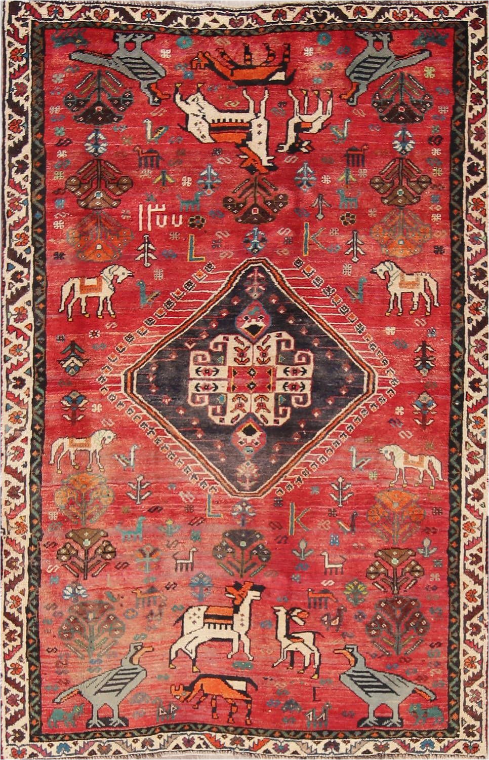 Area Rugs with Animals On them Red Animal Pictorial Kashkoli Persian area Rug 4×7