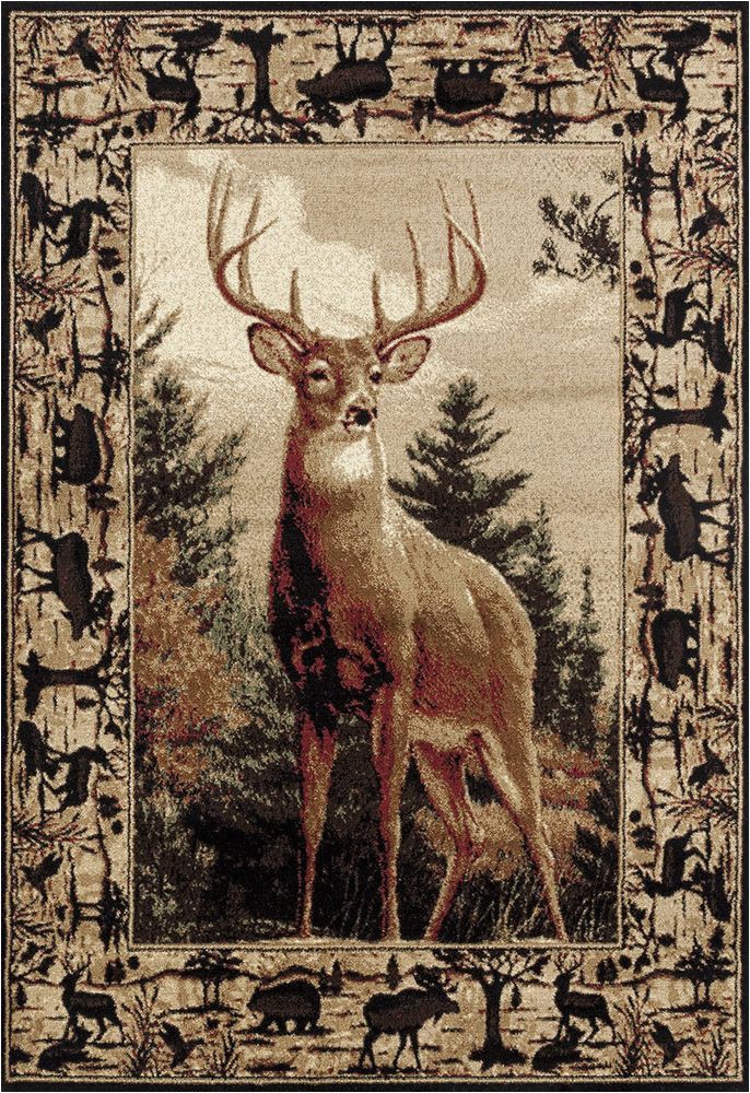 Area Rugs with Deer On them Wildlife Border Whitetail Deer Buck Cabin Lodge area Rug 3