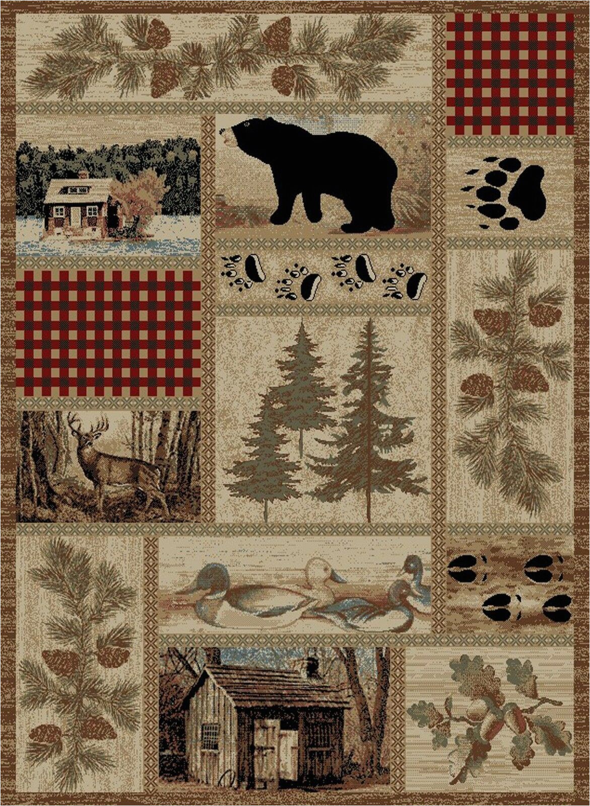 Area Rugs with Wildlife theme Getaway Trail area Rug Runner Lodge Cabin Bear Duck Deer Pine Cone Matching Set