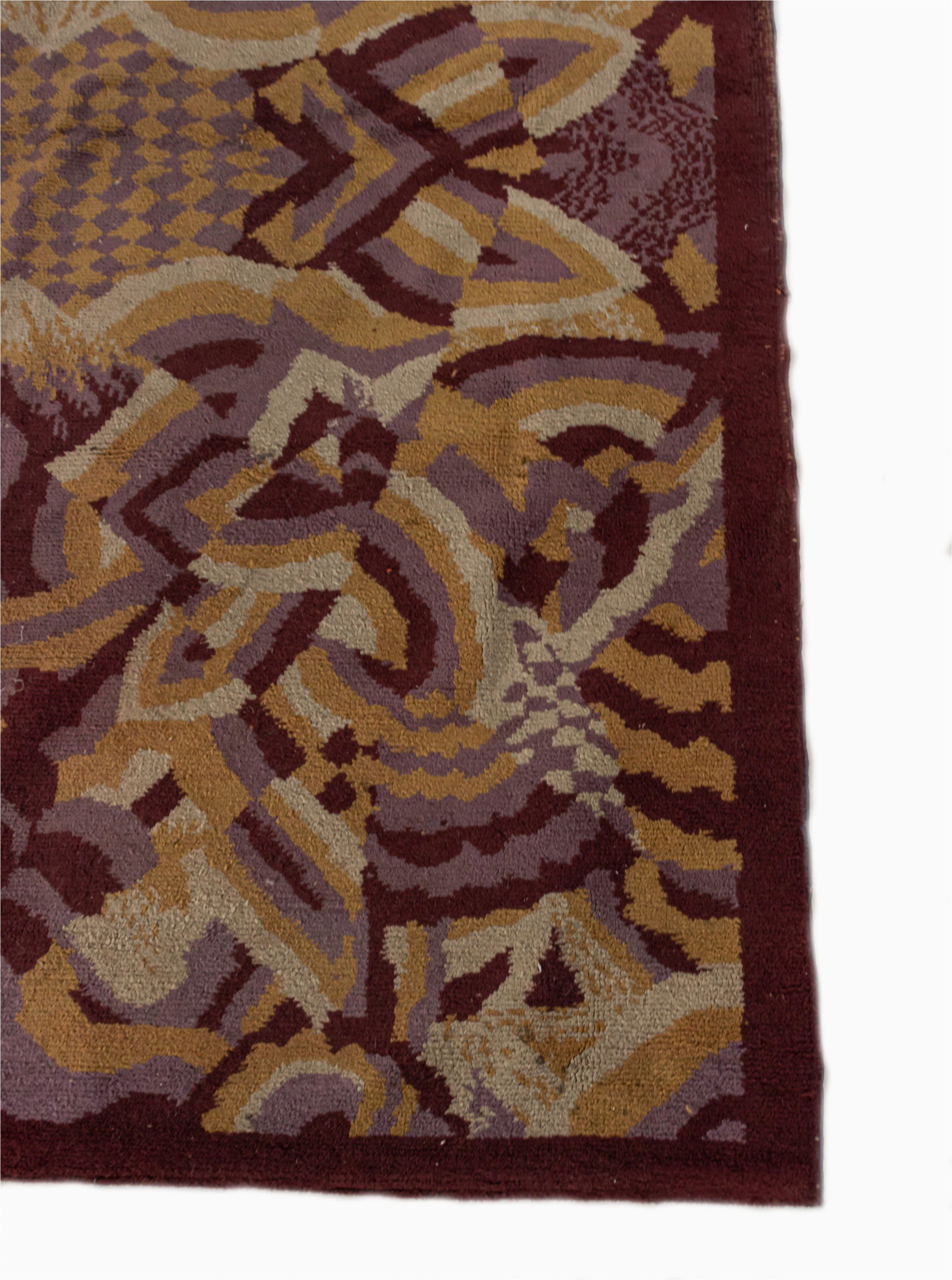 Art Deco Style area Rugs French Art Deco Purple and Beige Patterned Rug