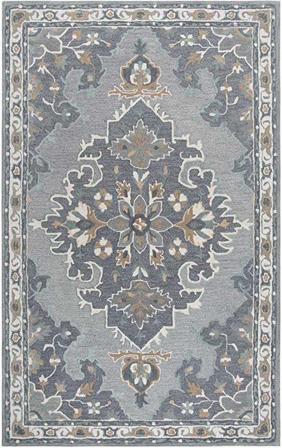 Black Gray Blue area Rug Rizzy Home Resonant Collection Wool area Rug 8 X 10 Gray Light Gray Dark Beige Blue Gray Central Medallion