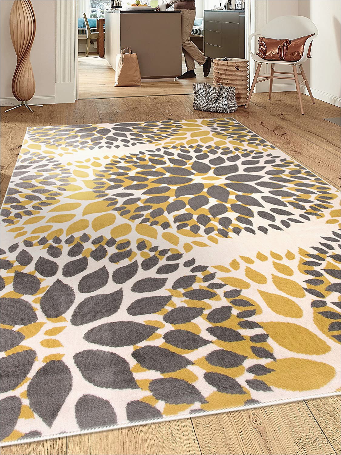 Black Grey and Yellow area Rug Modern Floral Circles Design area Rugs 7 6" X 9 5" Yellow
