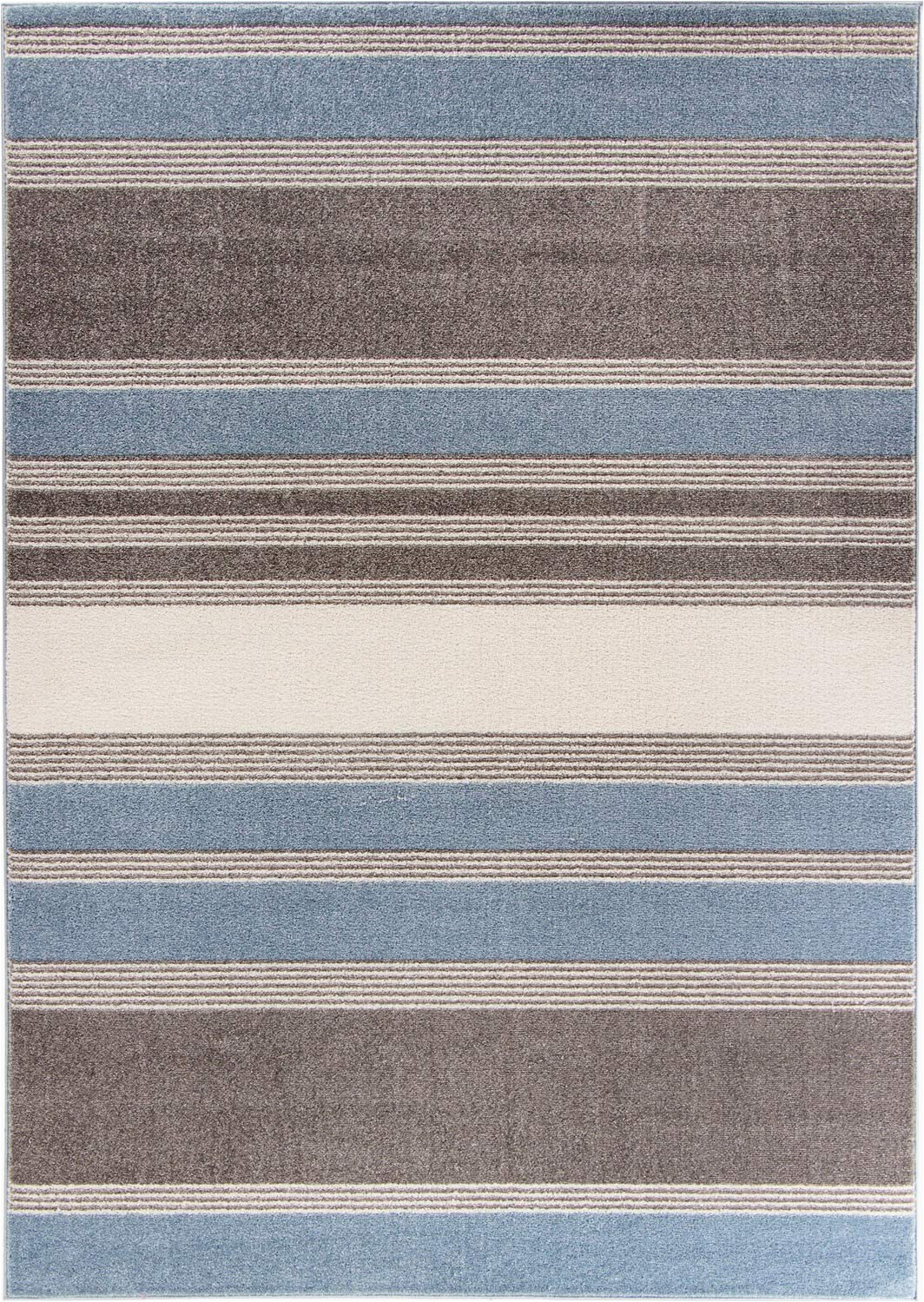 Blue and Cream Striped Rug Carpetforyou Designer Modern Short Pile Rug Blue Stripes