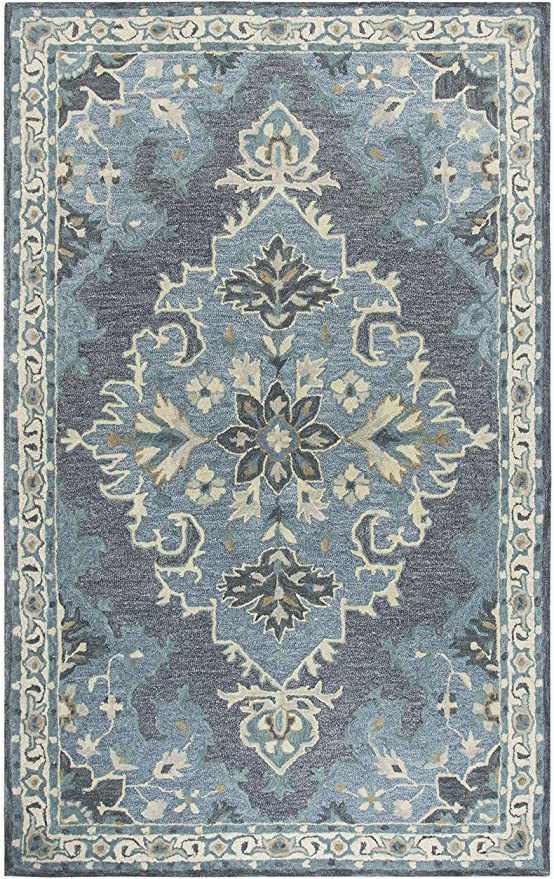 Blue and Gray Wool Rug Rizzy Home Resonant Collection Wool area Rug 8 X 10 Dark Gray Blue Gray Gray Blue Natural Ivory Central Medallion