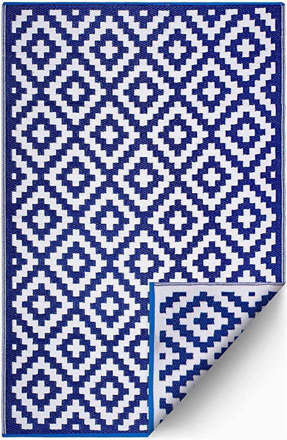 Blue and White Aztec Rug Fh Home Indoor Outdoor Recycled Plastic Floor Mat Rug Reversible Weather & Uv Resistant Aztec Blue & White 6 Ft X 9 Ft